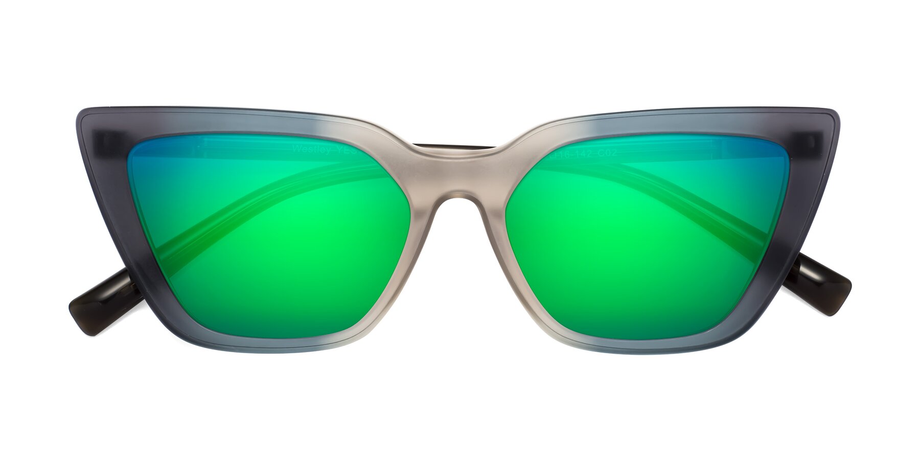 Folded Front of Westley in Gradient Grey with Green Mirrored Lenses
