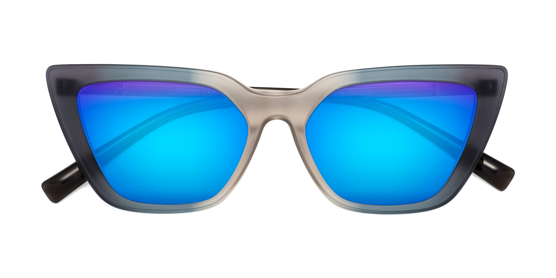 Folded Front of Westley in Gradient Grey with Blue Mirrored Lenses