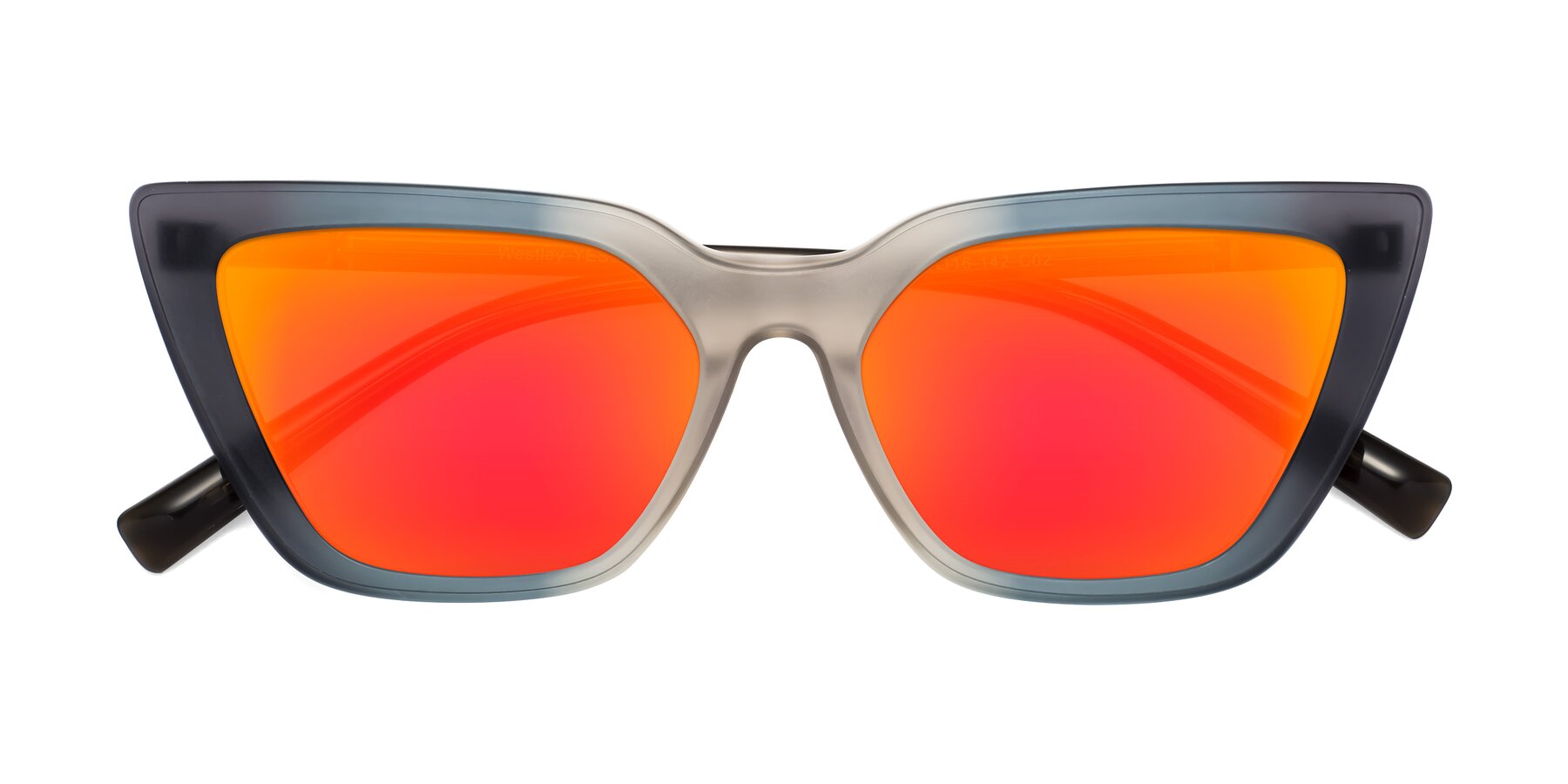 Folded Front of Westley in Gradient Grey with Red Gold Mirrored Lenses