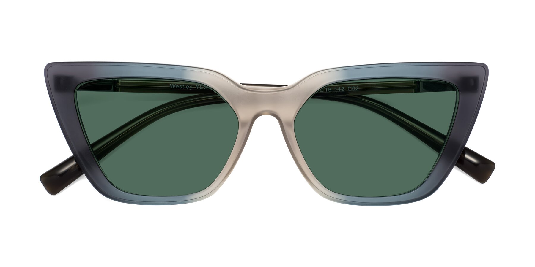 Folded Front of Westley in Gradient Grey with Green Polarized Lenses