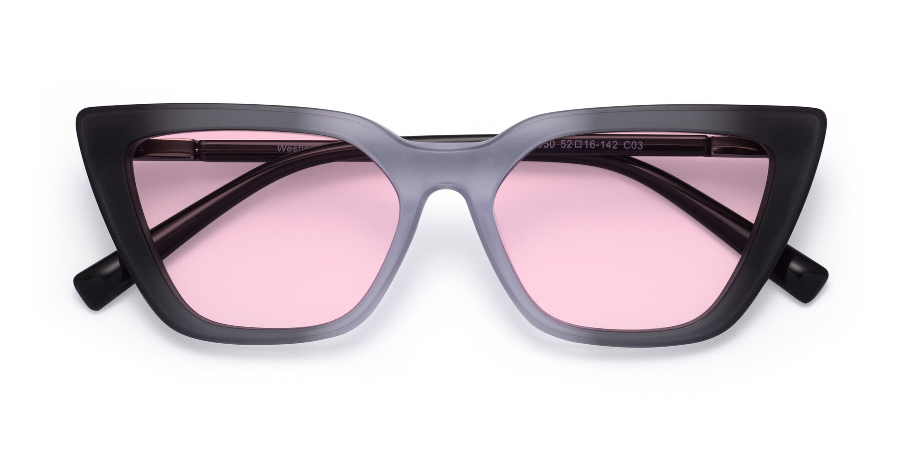Folded Front of Westley in Gradient Black with Light Pink Tinted Lenses