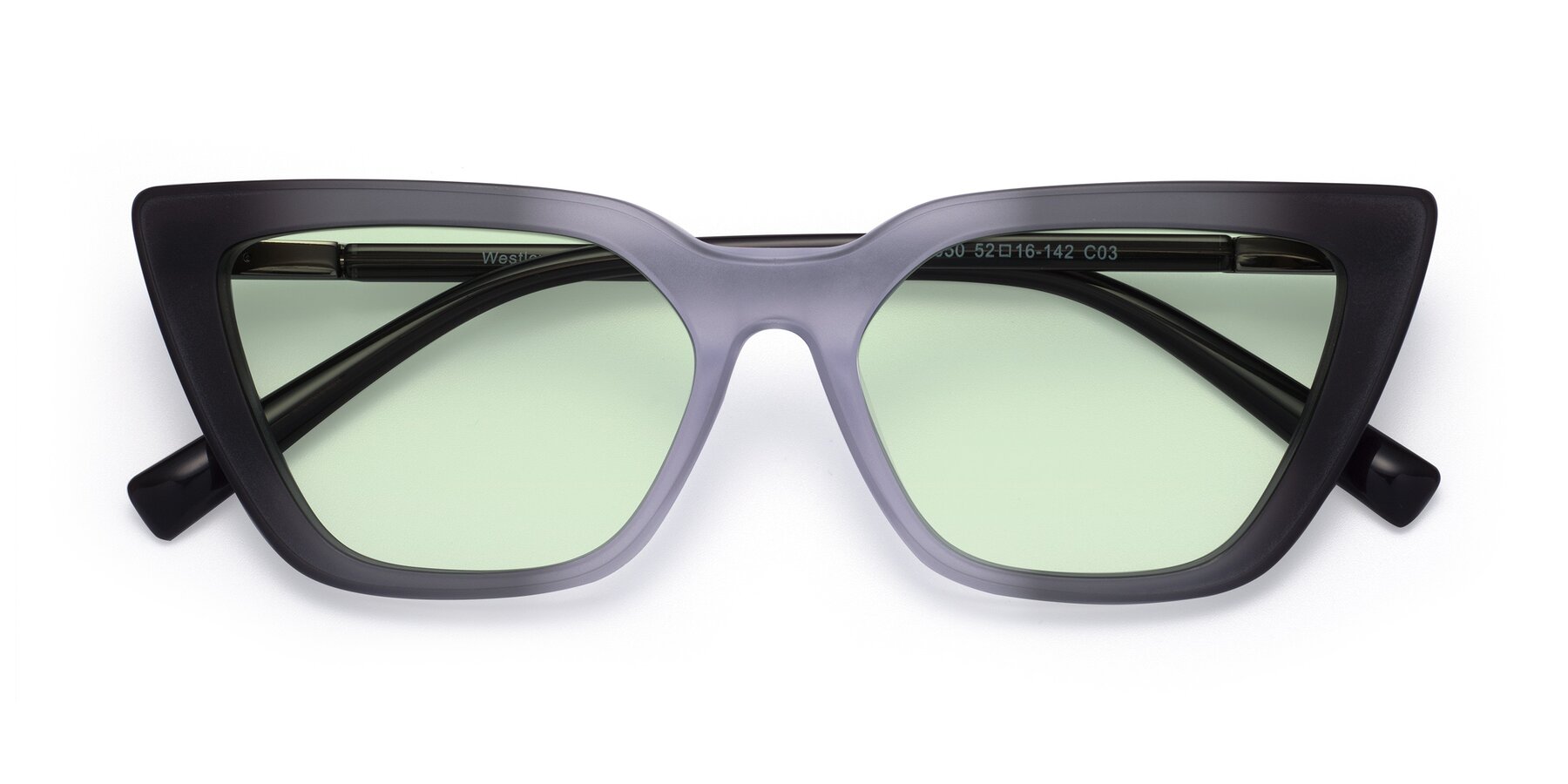Folded Front of Westley in Gradient Black with Light Green Tinted Lenses