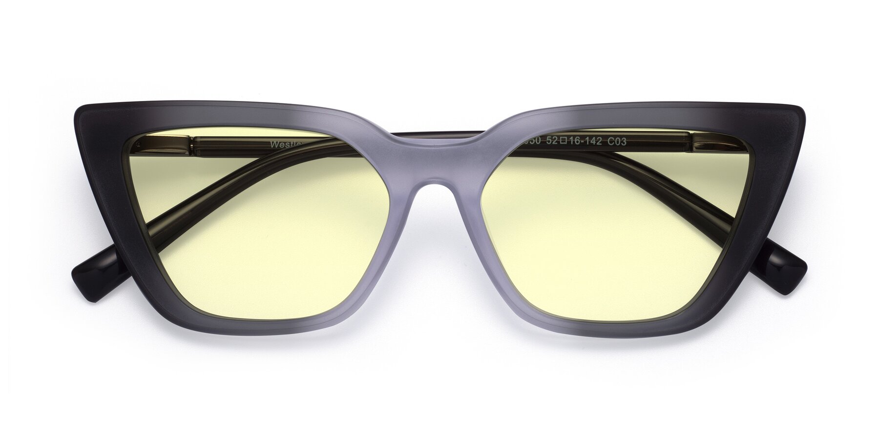 Folded Front of Westley in Gradient Black with Light Yellow Tinted Lenses