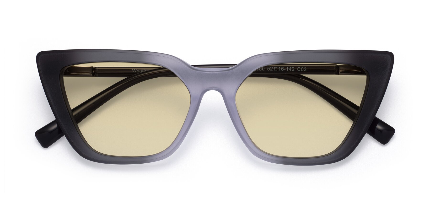 Folded Front of Westley in Gradient Black with Light Champagne Tinted Lenses