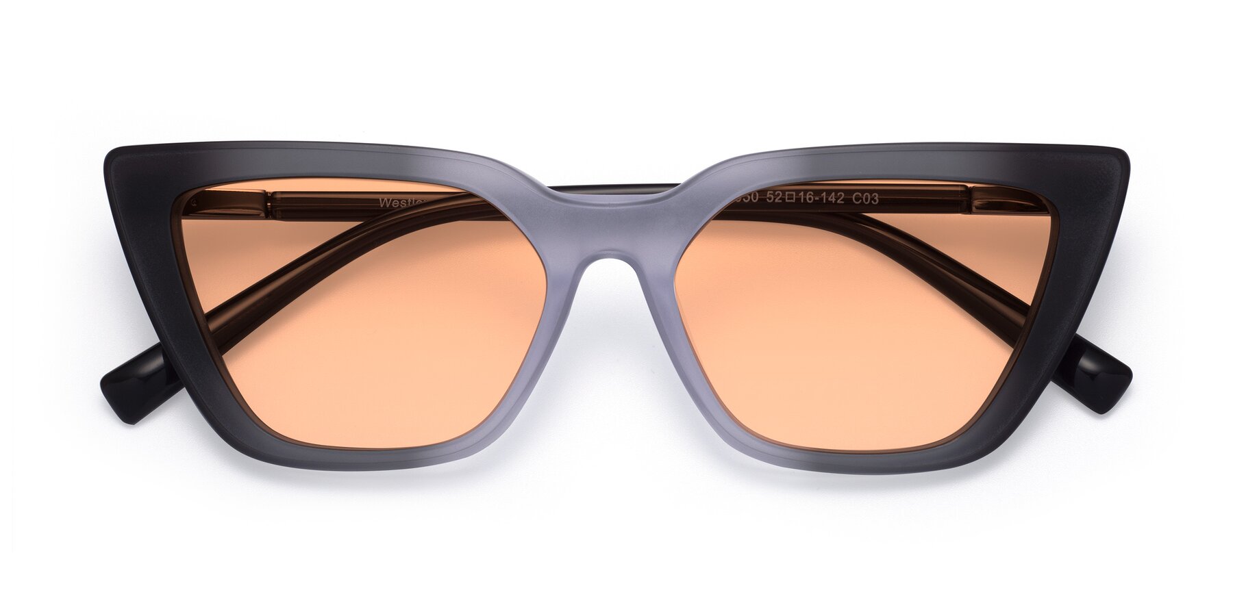 Folded Front of Westley in Gradient Black with Light Orange Tinted Lenses