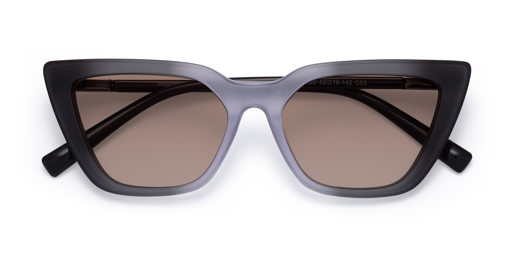 Folded Front of Westley in Gradient Black with Medium Brown Tinted Lenses