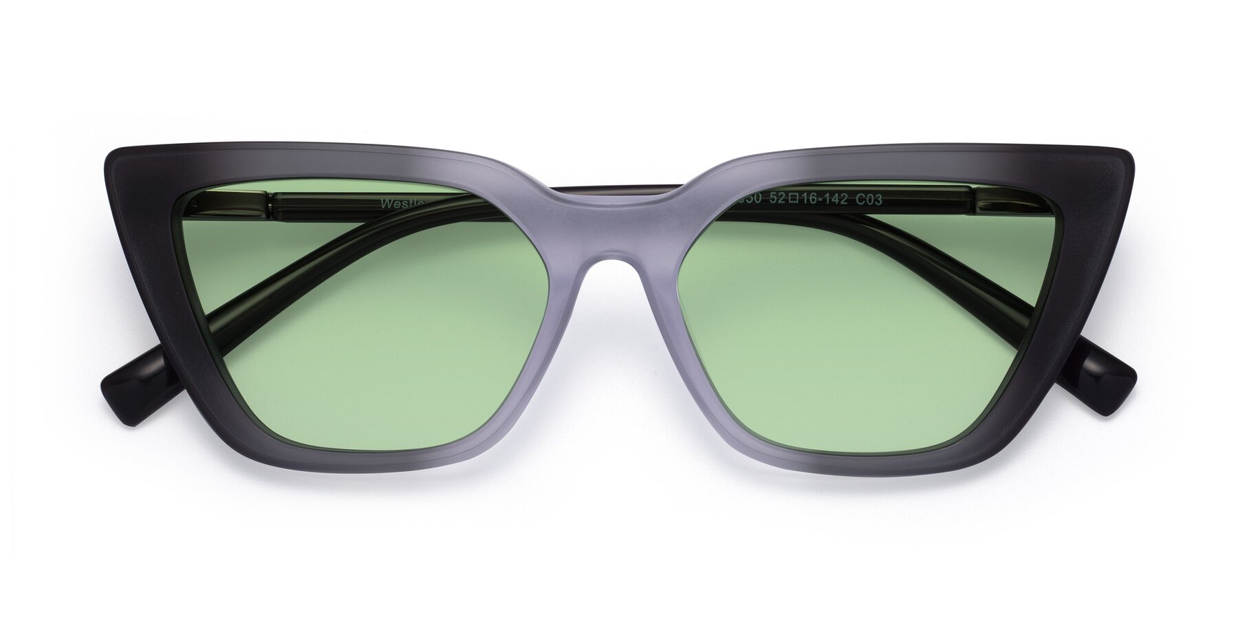 Folded Front of Westley in Gradient Black with Medium Green Tinted Lenses