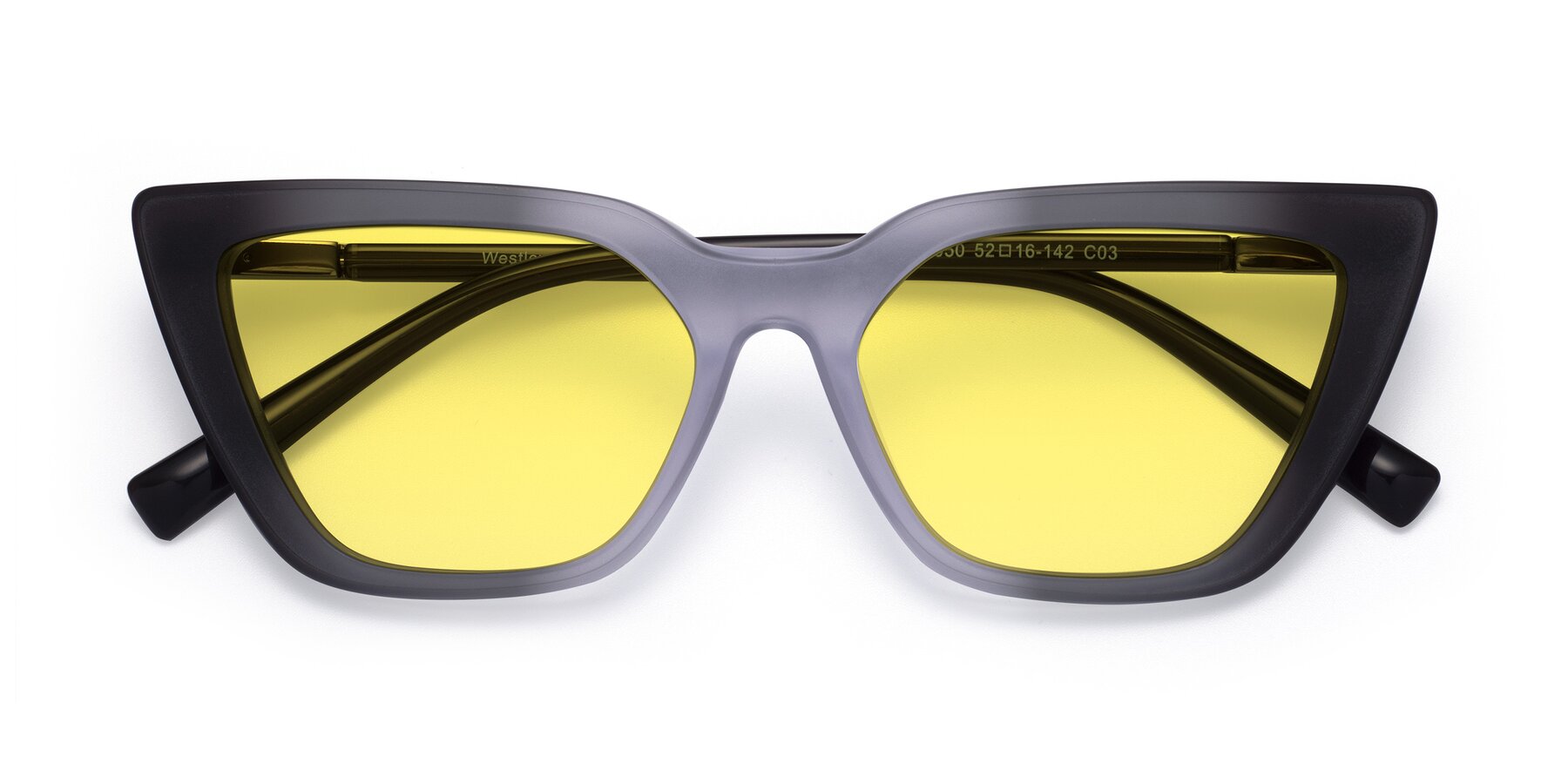 Folded Front of Westley in Gradient Black with Medium Yellow Tinted Lenses