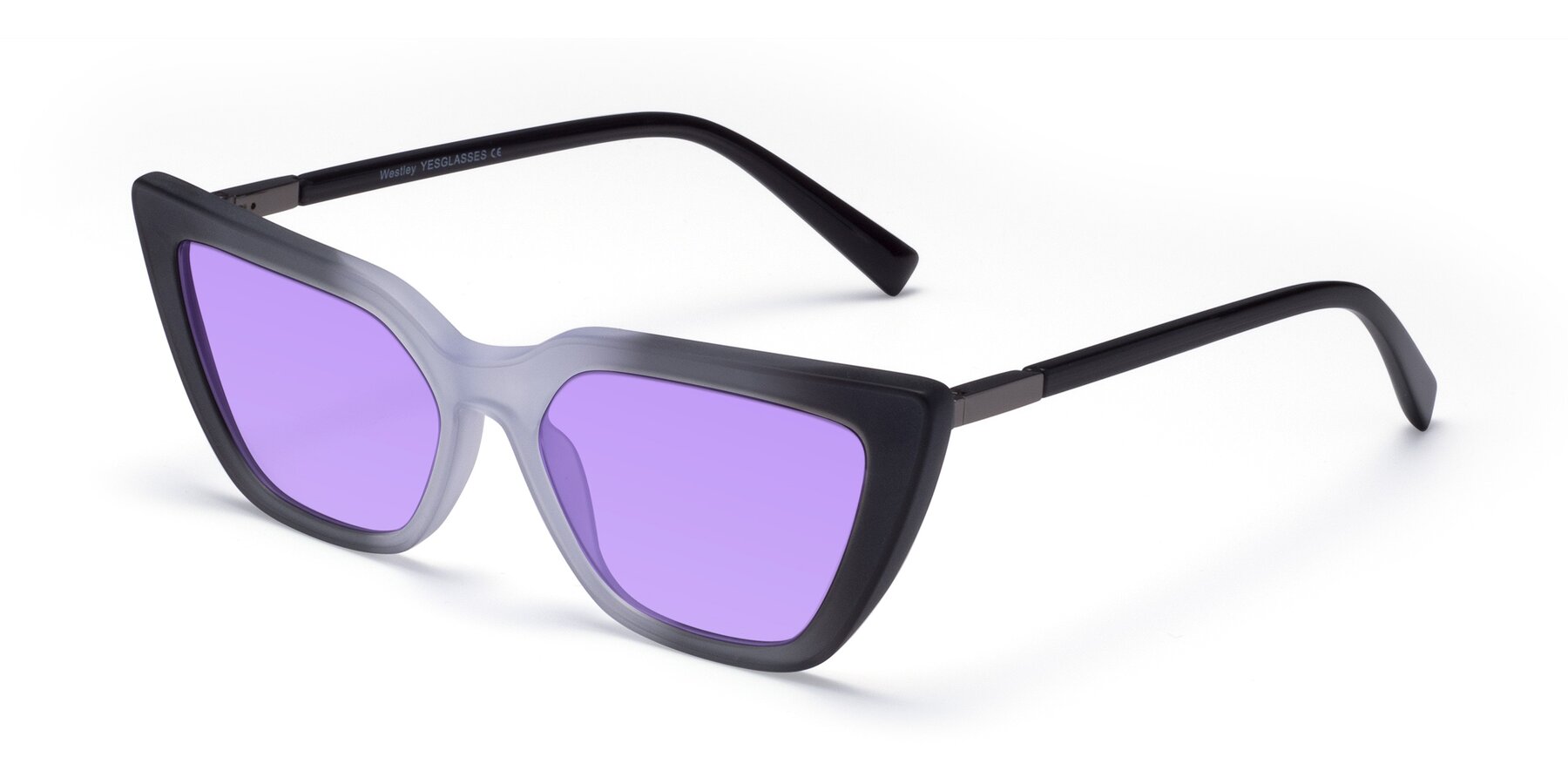 Angle of Westley in Gradient Black with Medium Purple Tinted Lenses