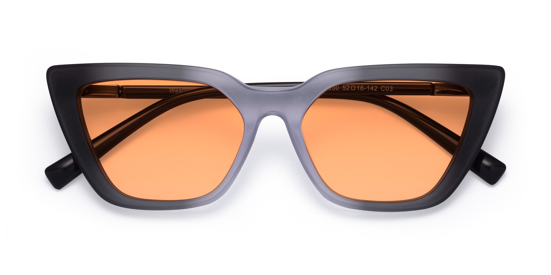 Folded Front of Westley in Gradient Black with Medium Orange Tinted Lenses