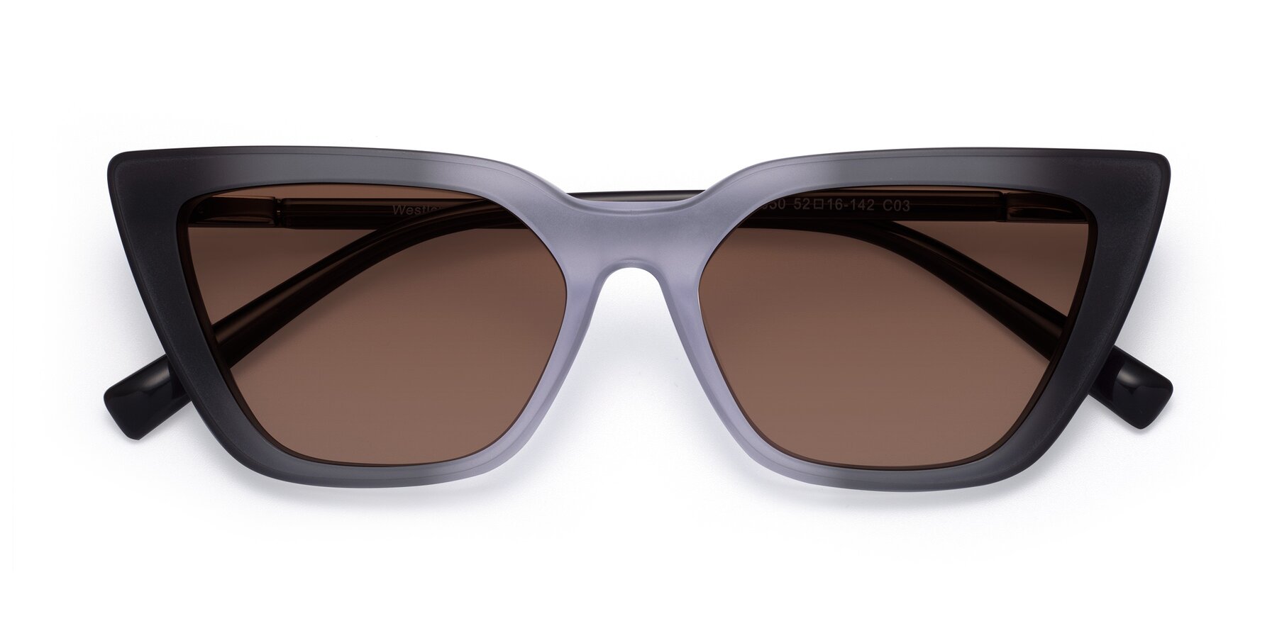 Folded Front of Westley in Gradient Black with Brown Tinted Lenses