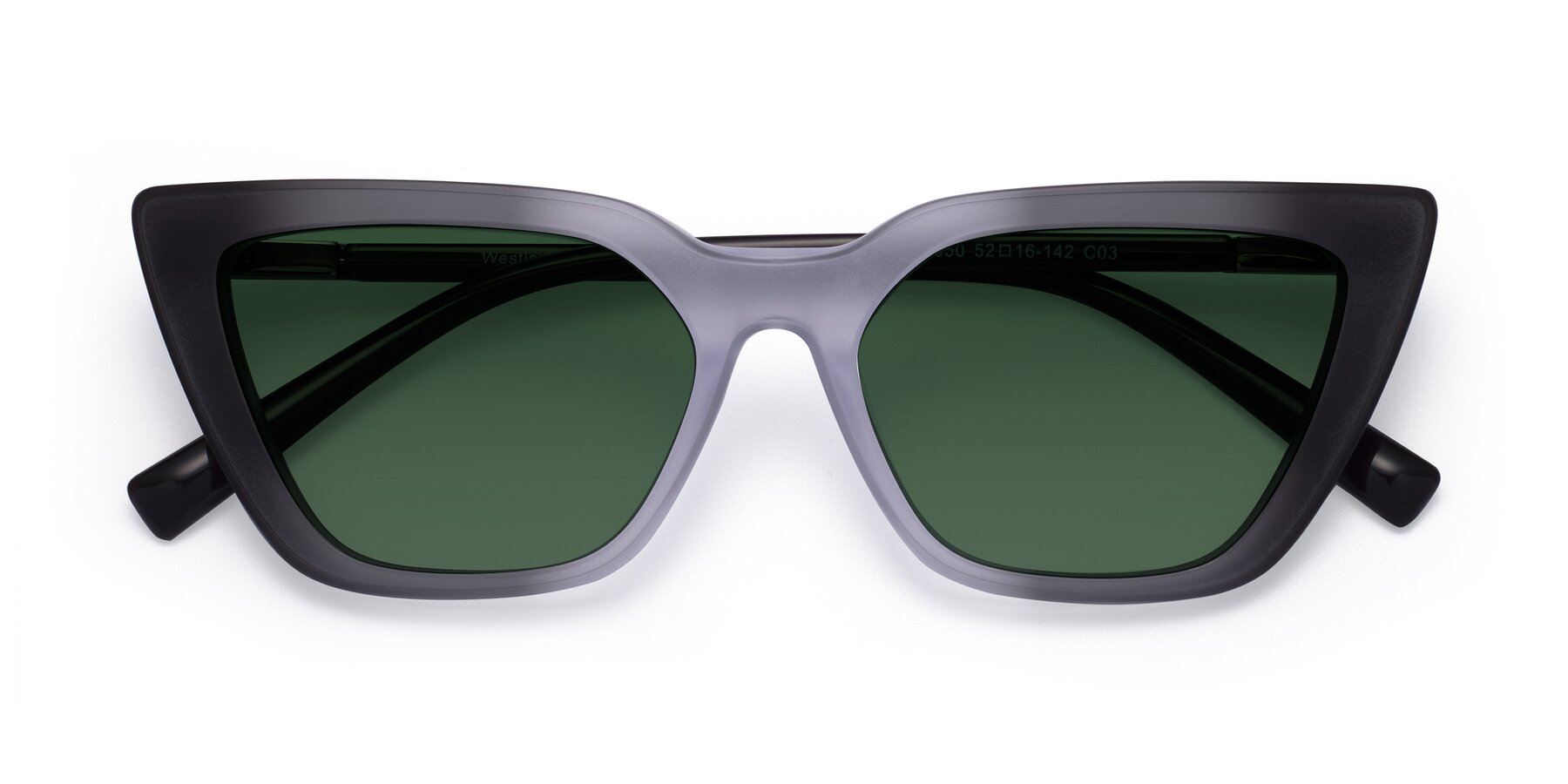 Folded Front of Westley in Gradient Black with Green Tinted Lenses