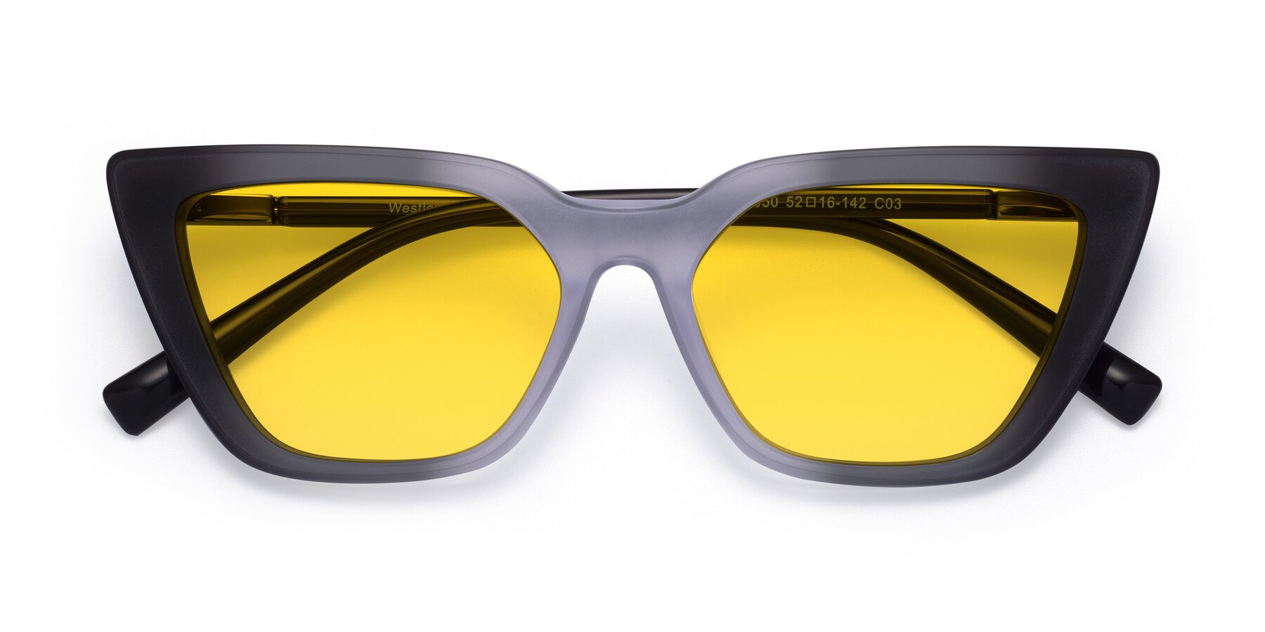 Folded Front of Westley in Gradient Black with Yellow Tinted Lenses