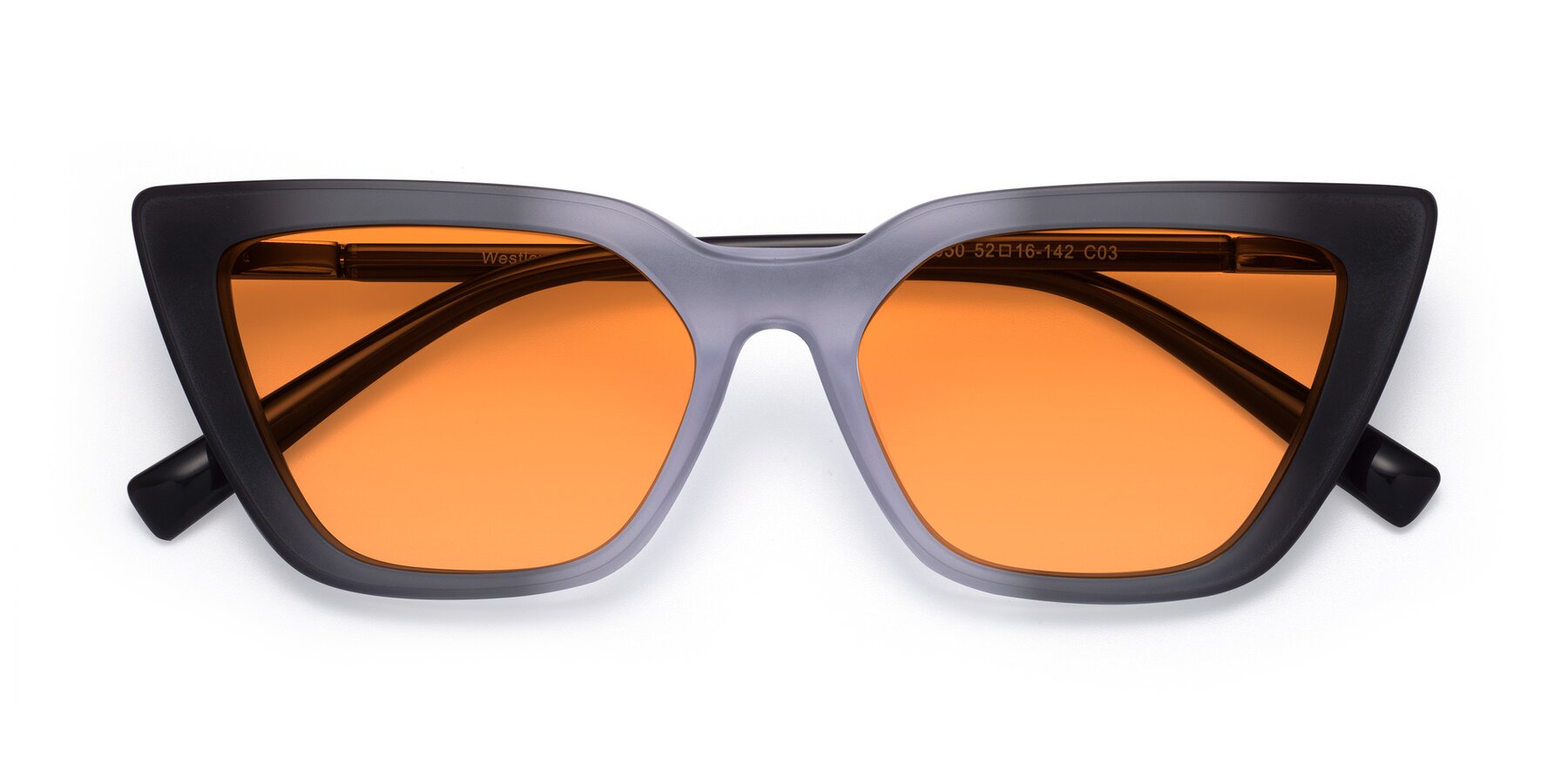Folded Front of Westley in Gradient Black with Orange Tinted Lenses