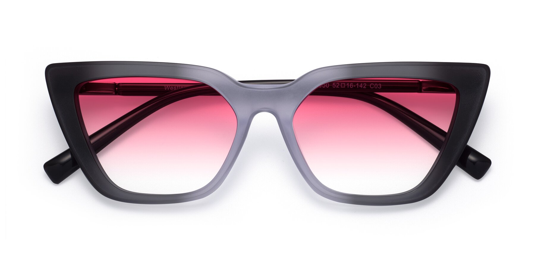 Folded Front of Westley in Gradient Black with Pink Gradient Lenses