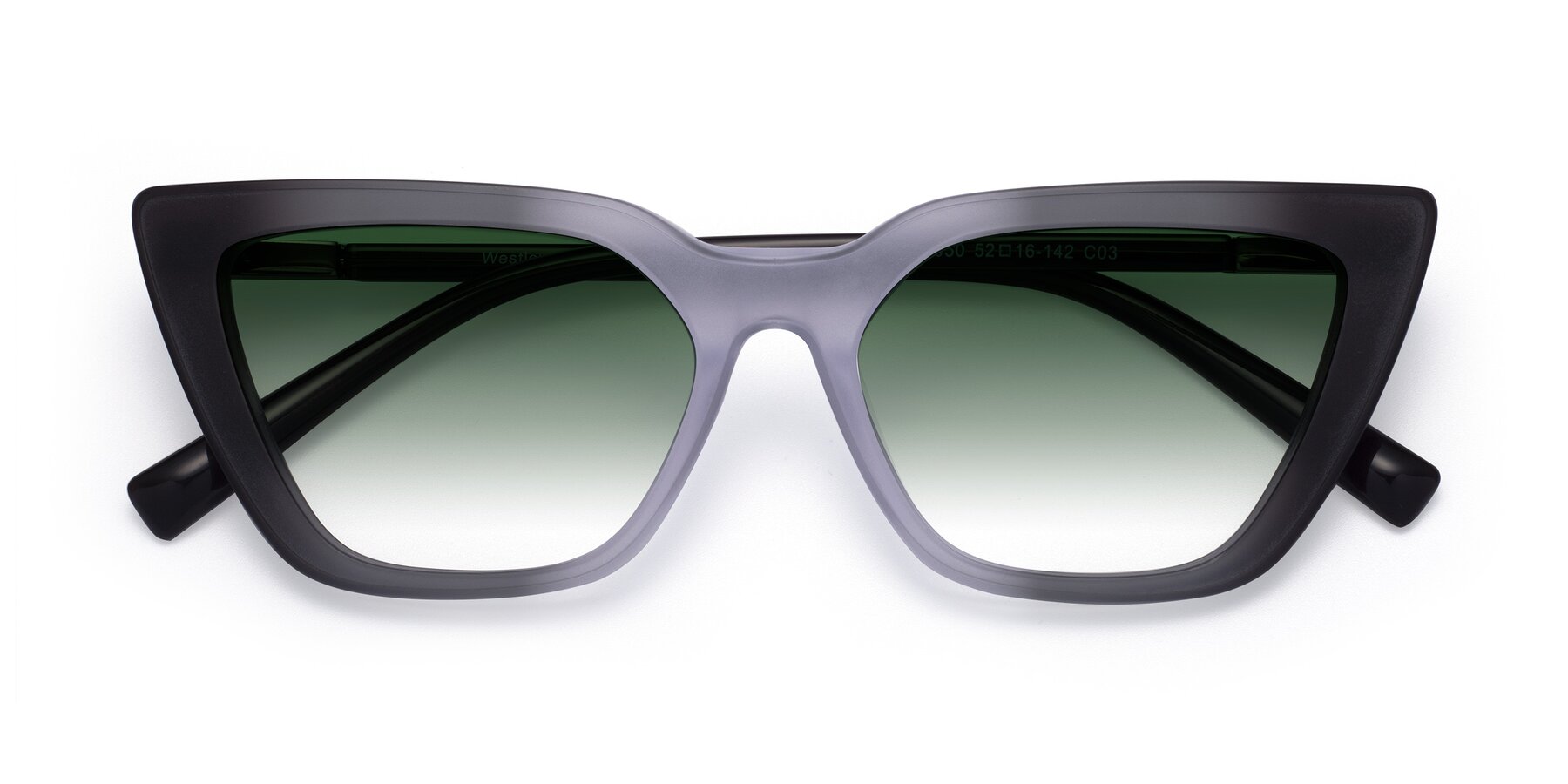 Folded Front of Westley in Gradient Black with Green Gradient Lenses