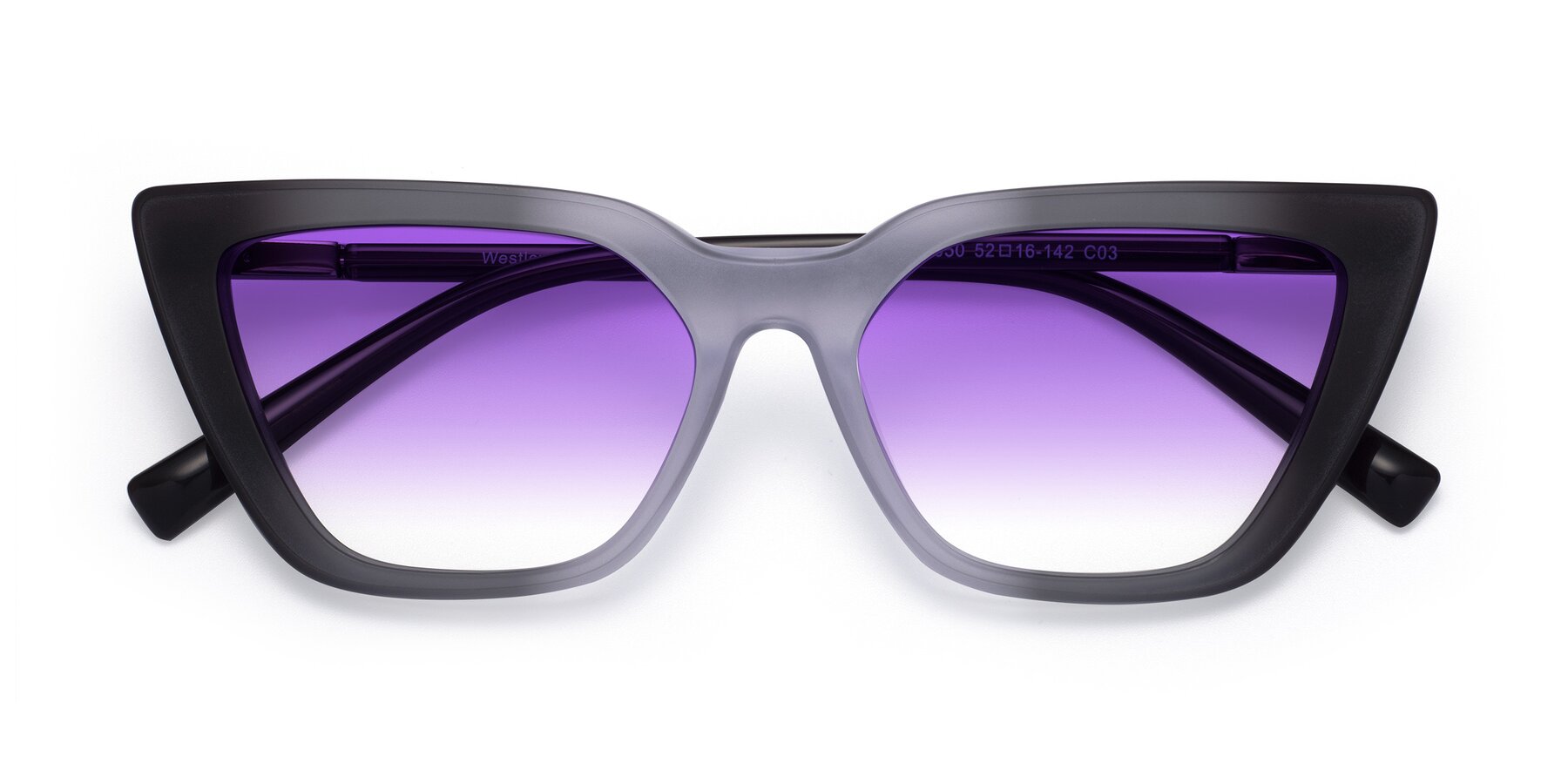 Folded Front of Westley in Gradient Black with Purple Gradient Lenses