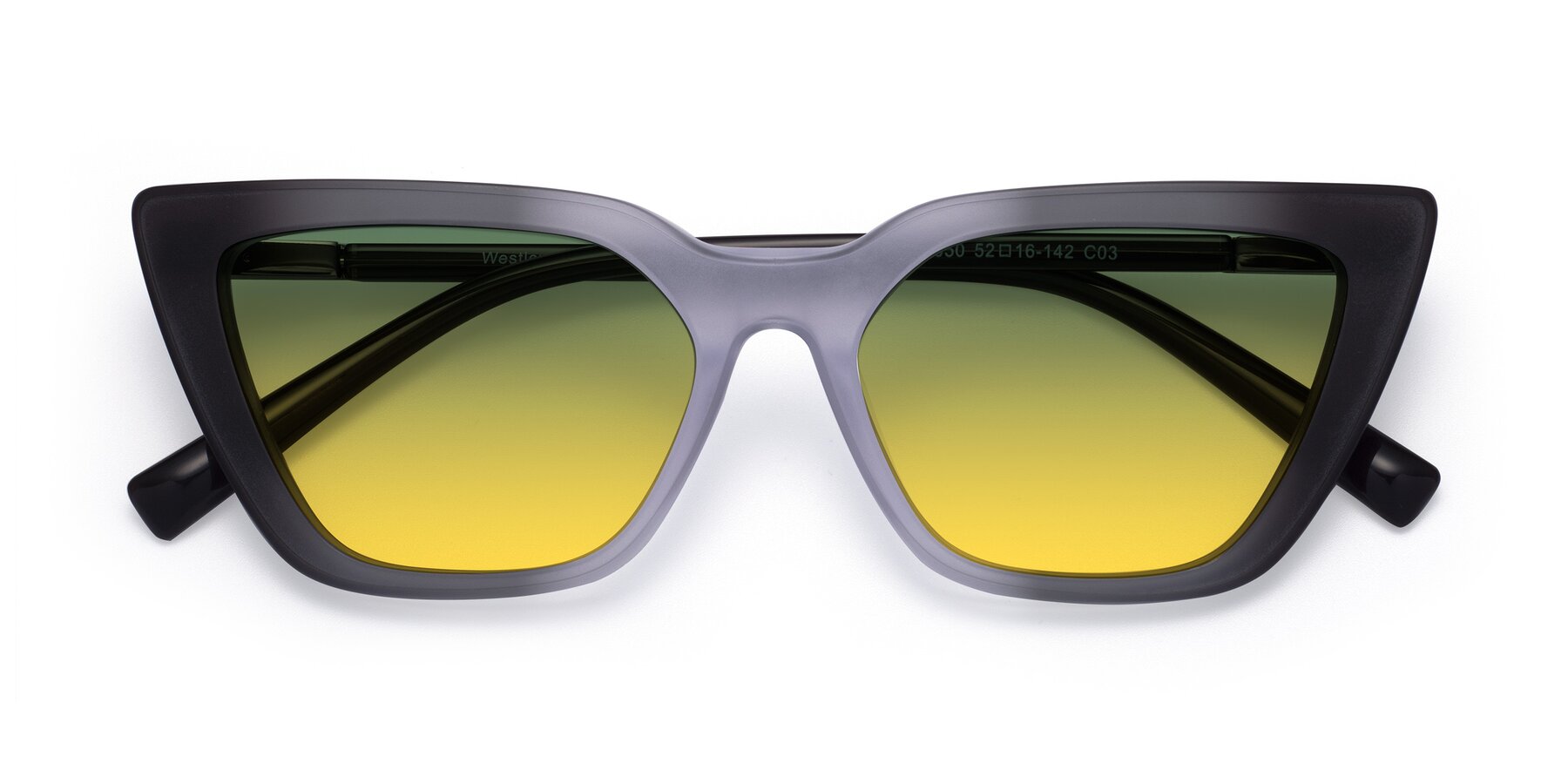 Folded Front of Westley in Gradient Black with Green / Yellow Gradient Lenses