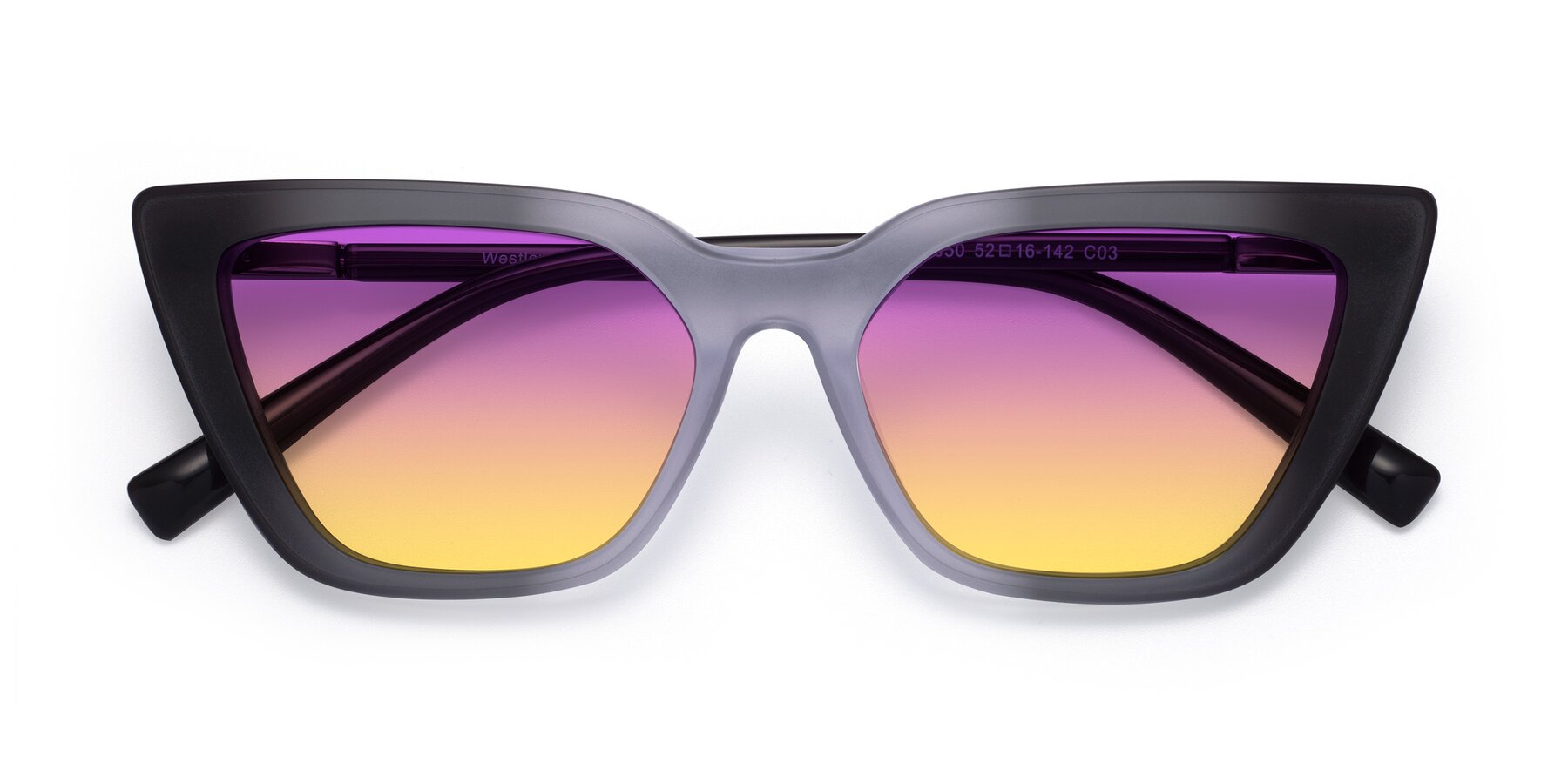 Folded Front of Westley in Gradient Black with Purple / Yellow Gradient Lenses