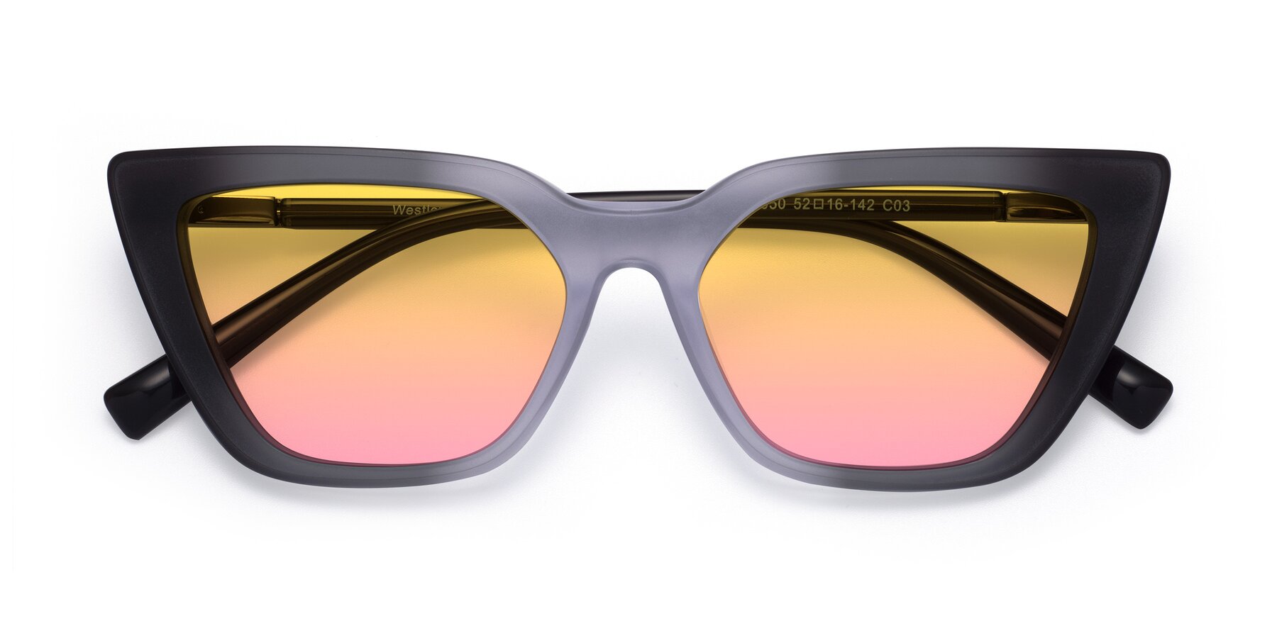 Folded Front of Westley in Gradient Black with Yellow / Pink Gradient Lenses