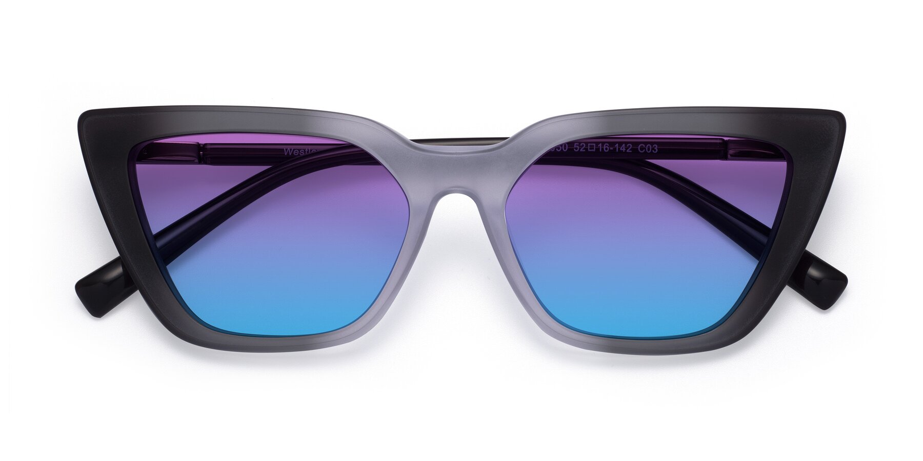 Folded Front of Westley in Gradient Black with Purple / Blue Gradient Lenses