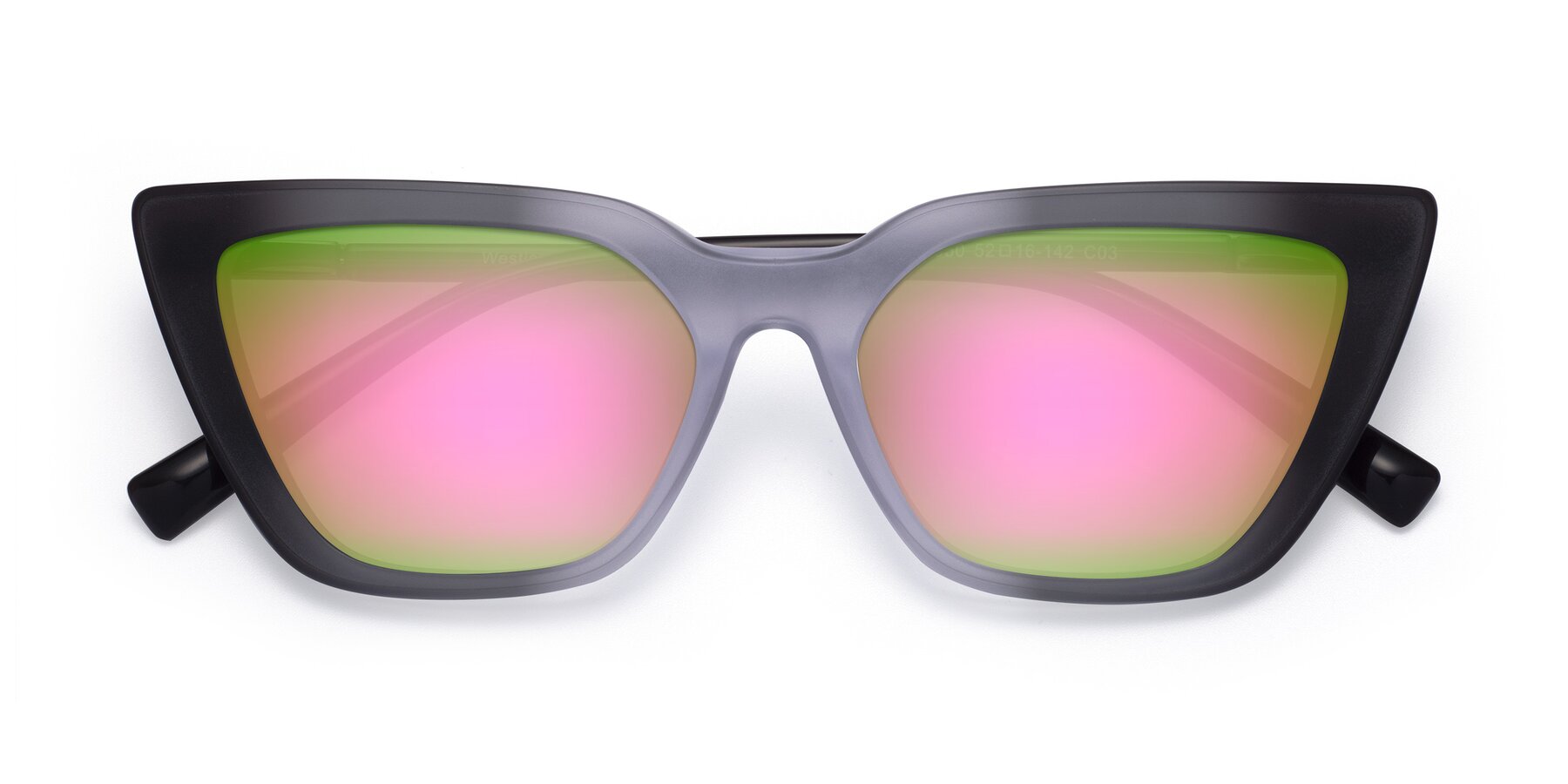 Folded Front of Westley in Gradient Black with Pink Mirrored Lenses