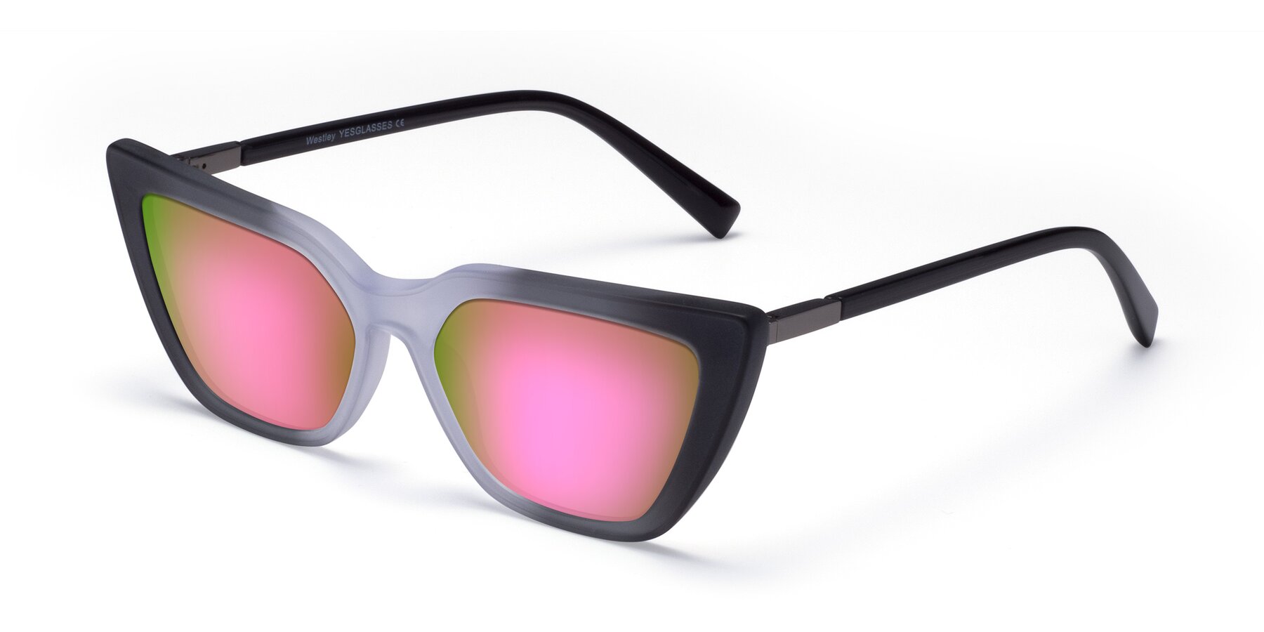 Angle of Westley in Gradient Black with Pink Mirrored Lenses