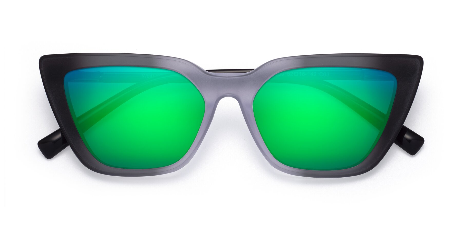 Folded Front of Westley in Gradient Black with Green Mirrored Lenses