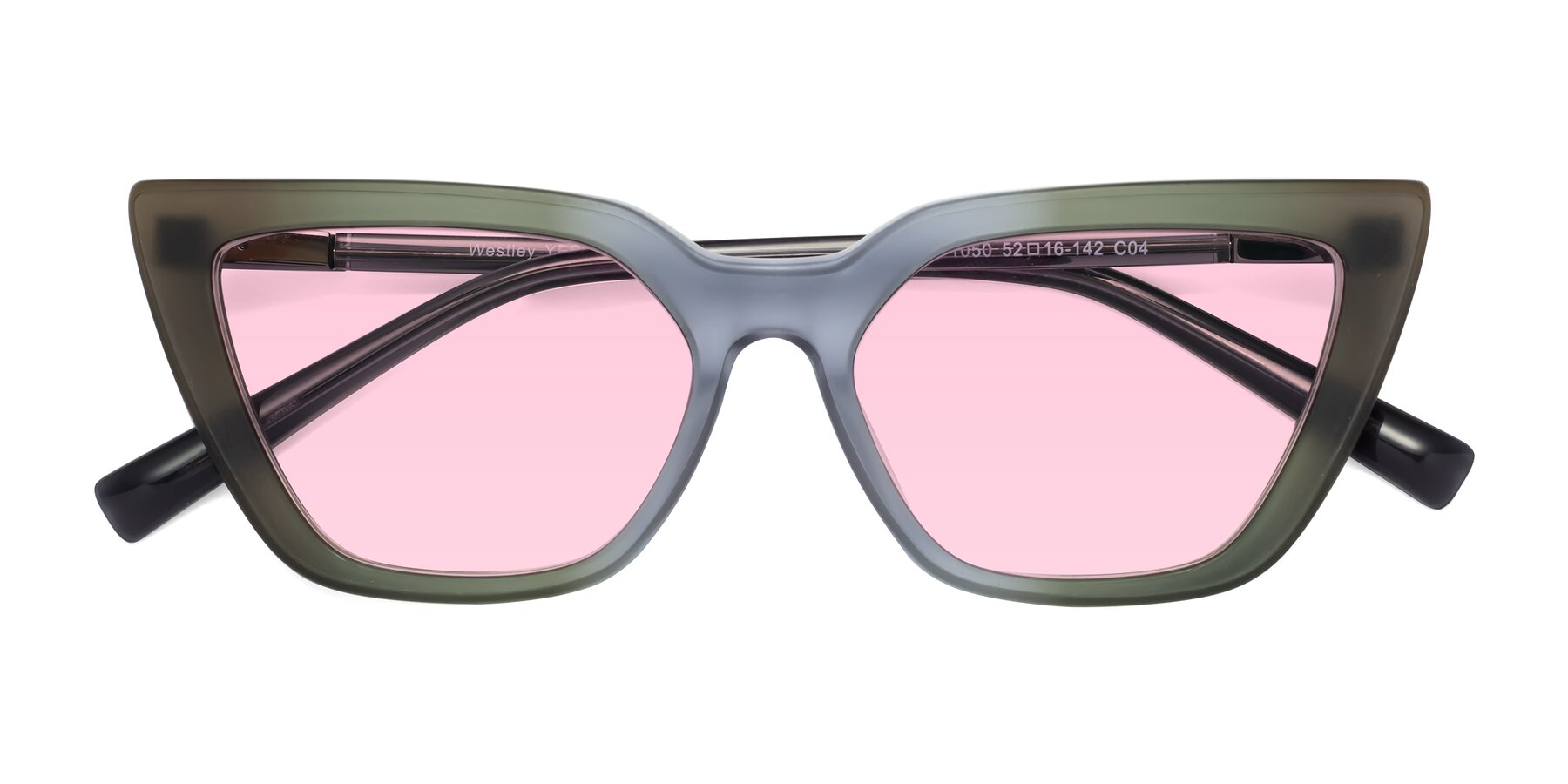 Folded Front of Westley in Gradient Green with Light Pink Tinted Lenses