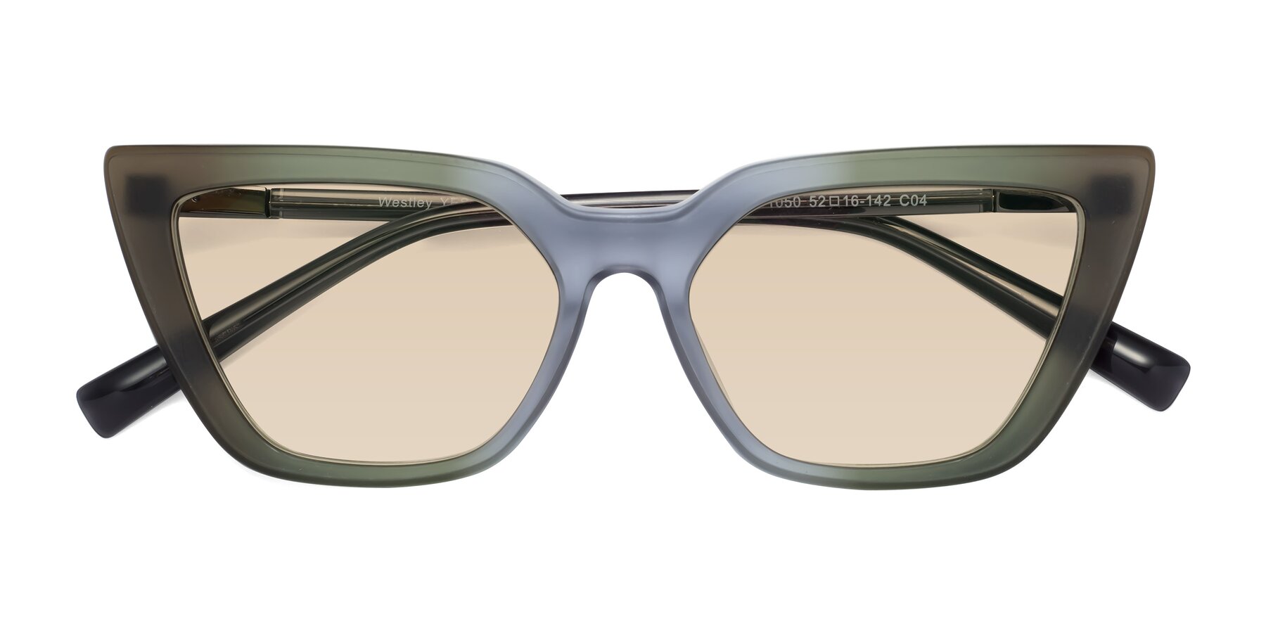 Folded Front of Westley in Gradient Green with Light Brown Tinted Lenses