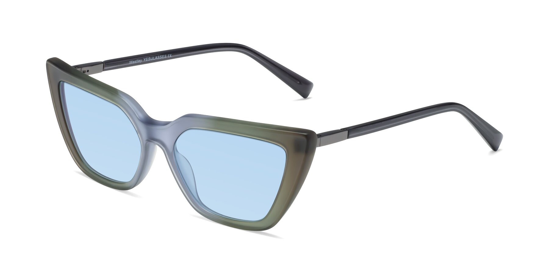Angle of Westley in Gradient Green with Light Blue Tinted Lenses