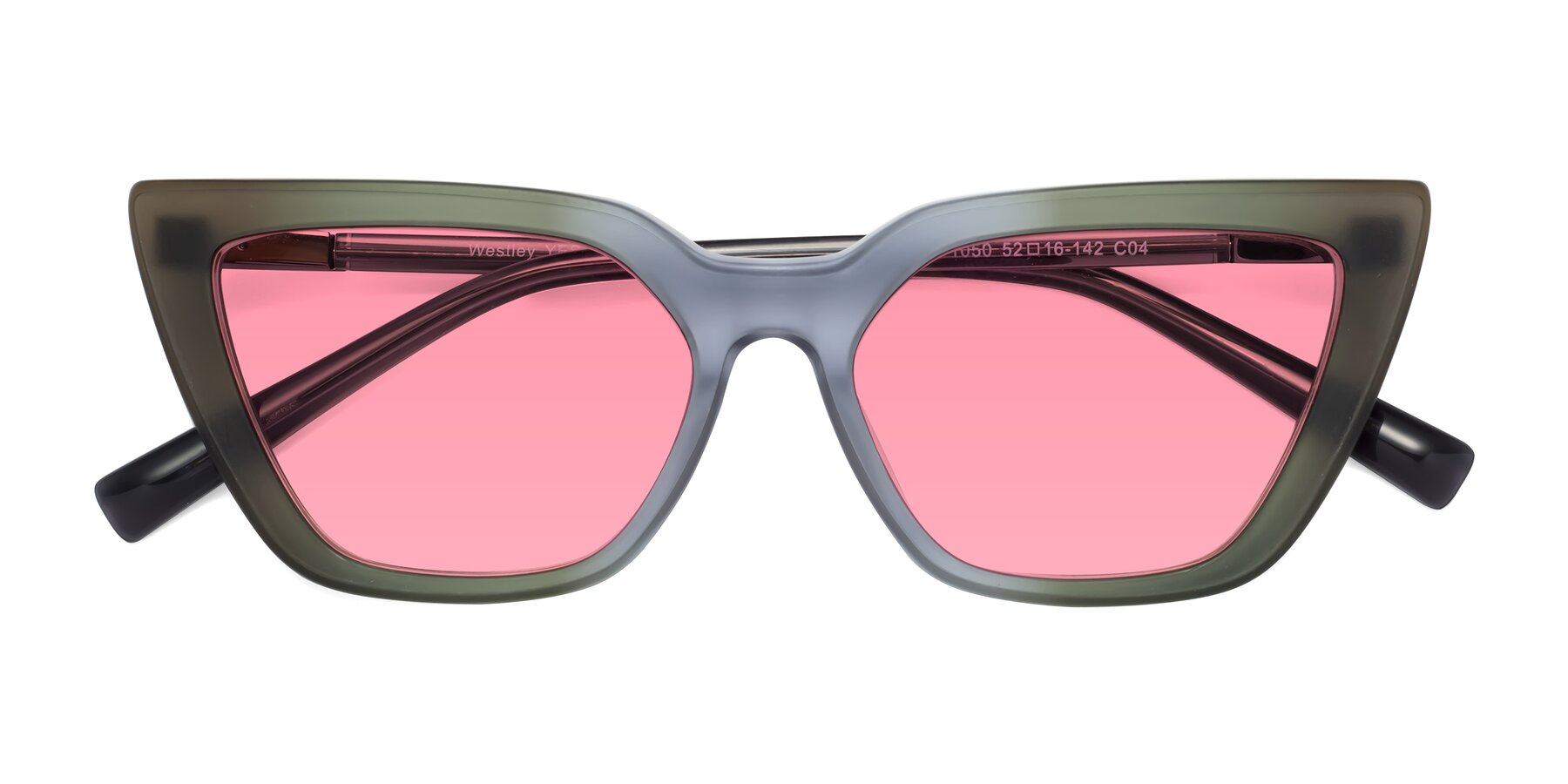 Folded Front of Westley in Gradient Green with Pink Tinted Lenses