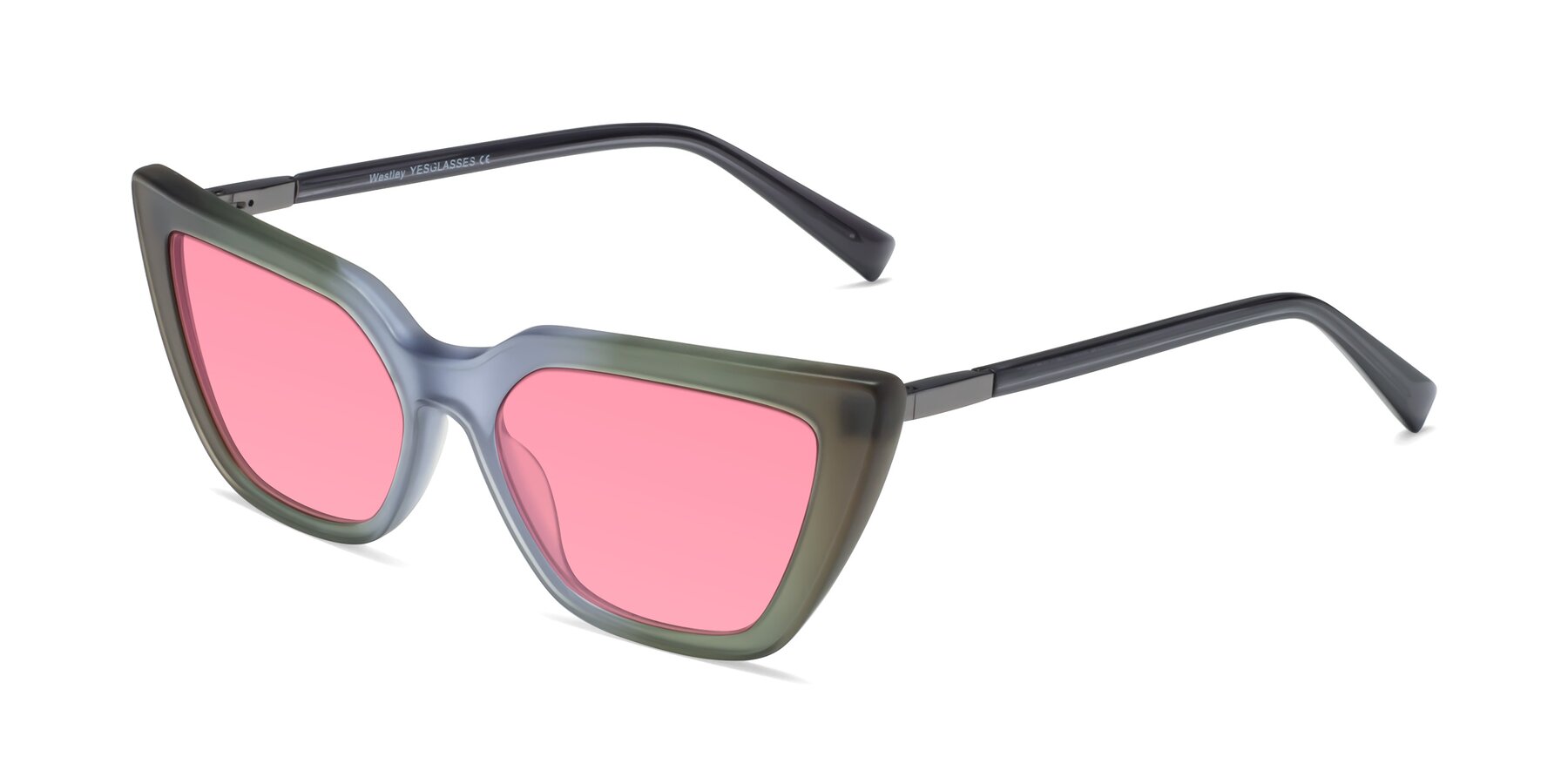 Angle of Westley in Gradient Green with Pink Tinted Lenses
