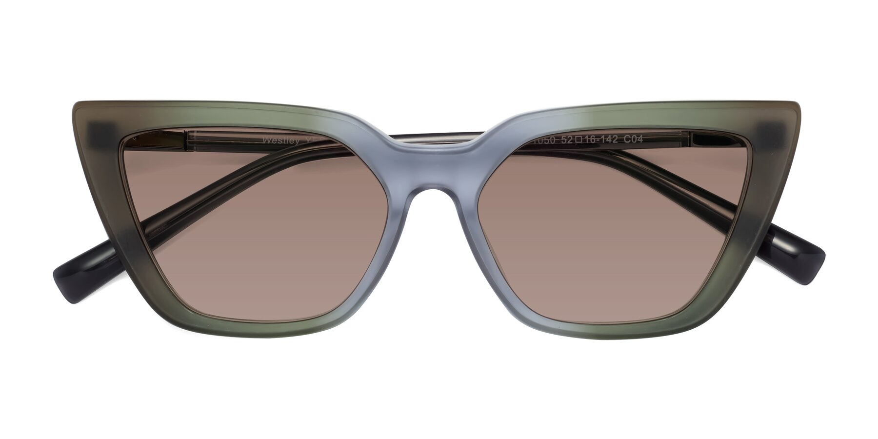 Folded Front of Westley in Gradient Green with Medium Brown Tinted Lenses