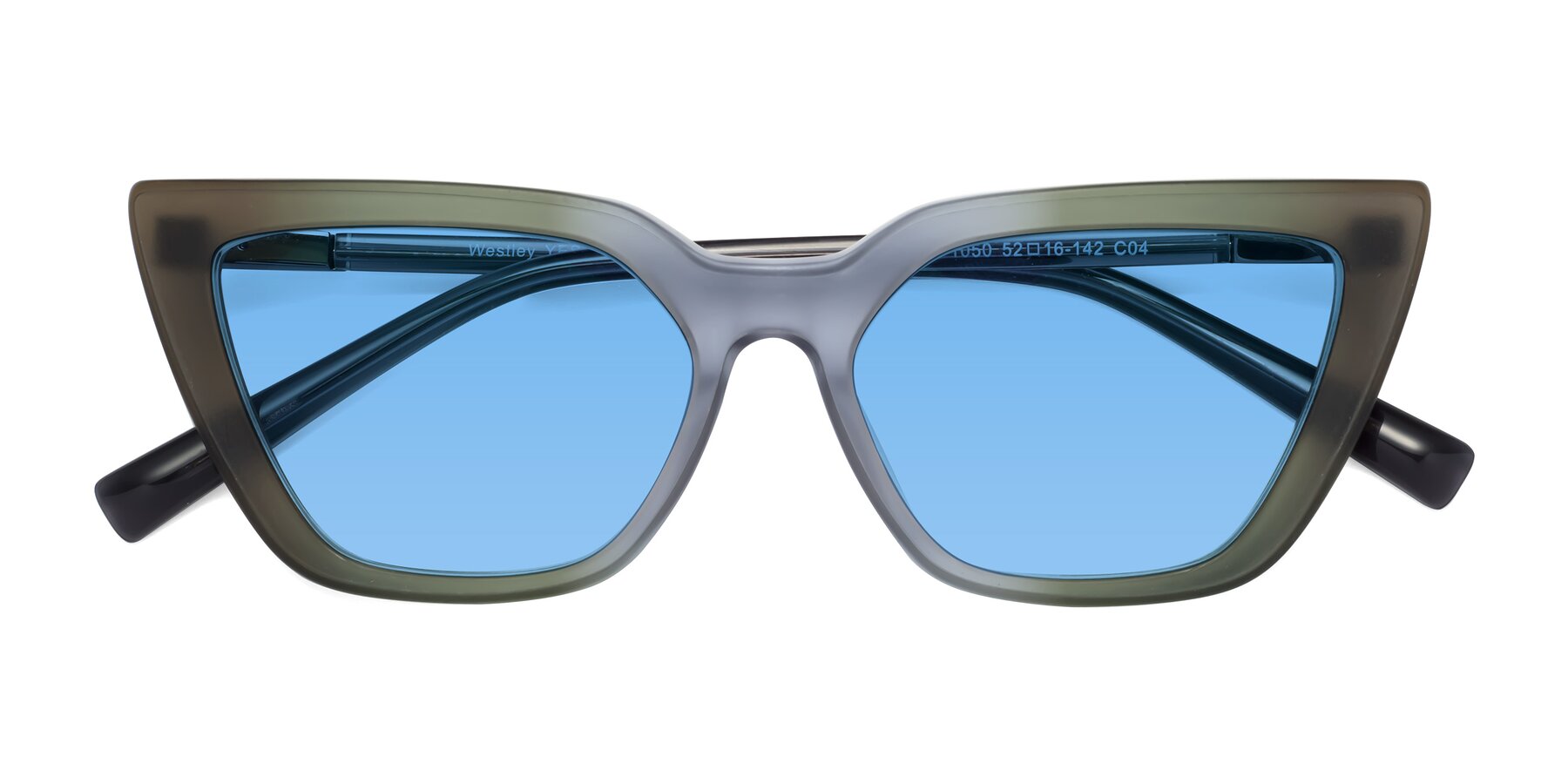Folded Front of Westley in Gradient Green with Medium Blue Tinted Lenses