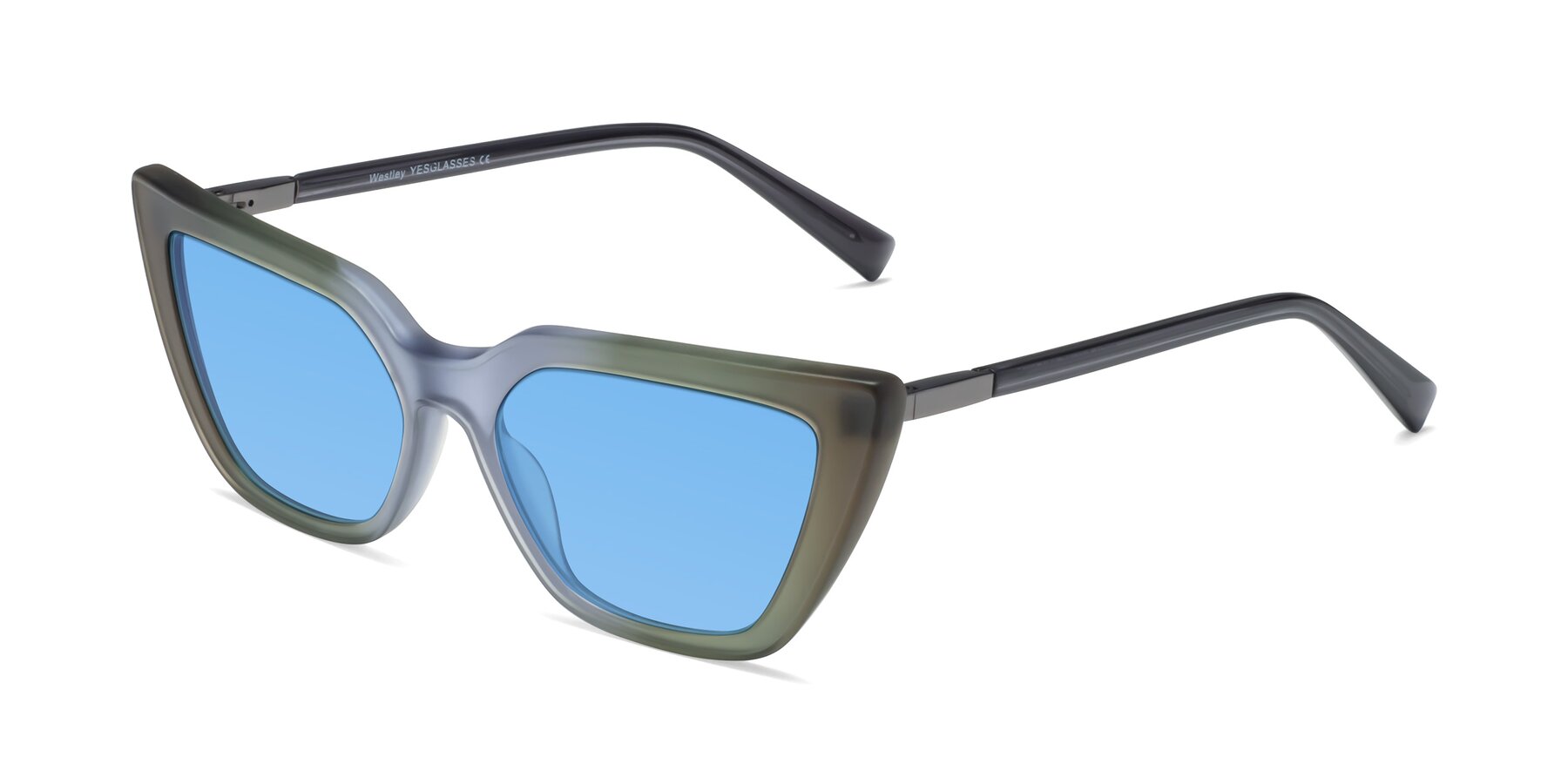 Angle of Westley in Gradient Green with Medium Blue Tinted Lenses