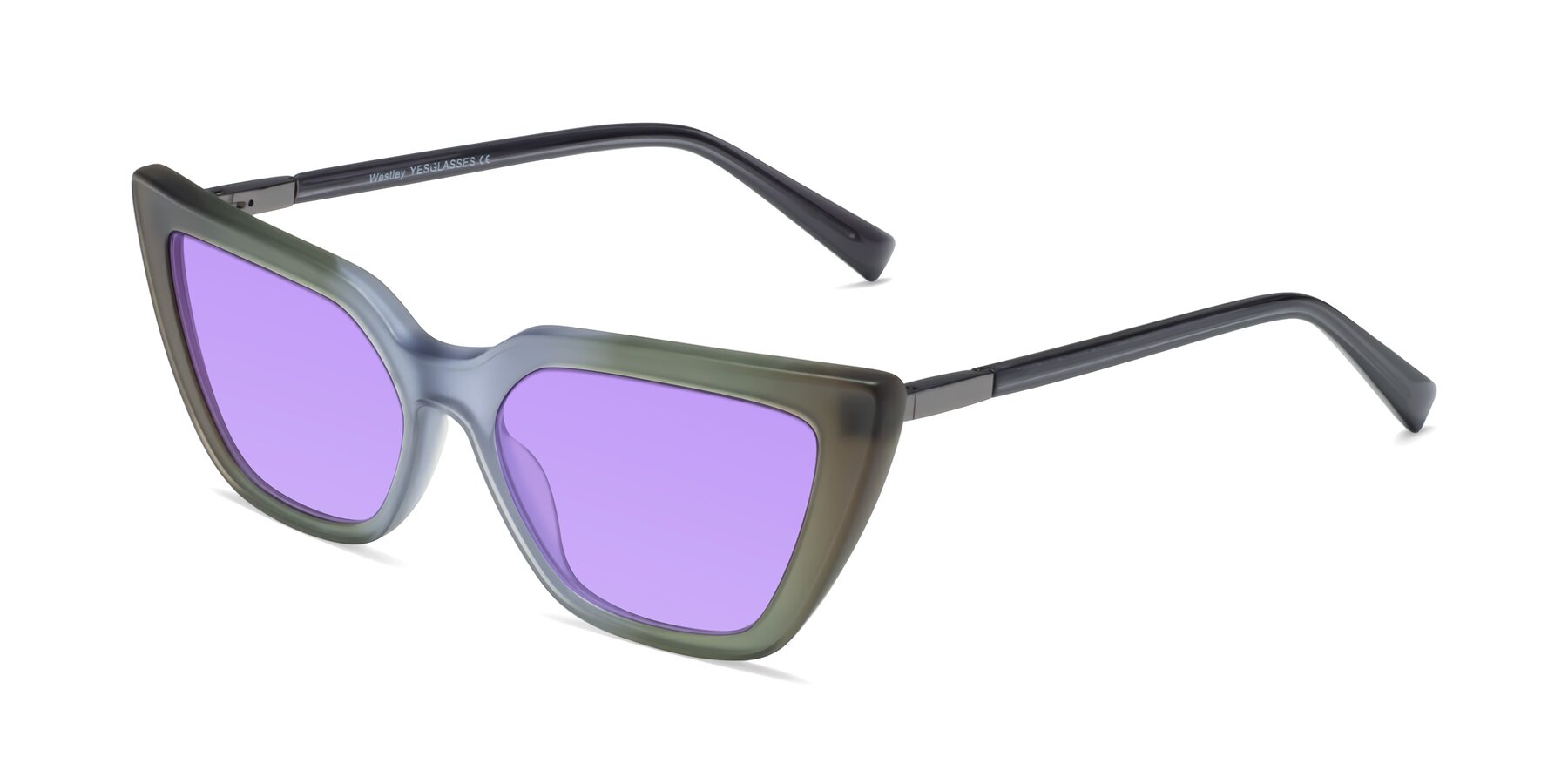 Angle of Westley in Gradient Green with Medium Purple Tinted Lenses