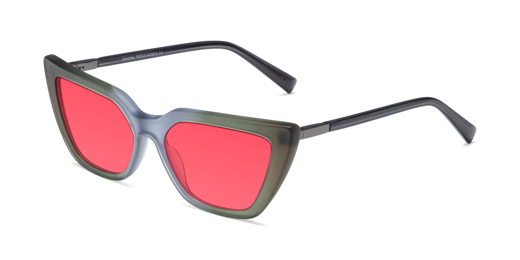 Angle of Westley in Gradient Green with Red Tinted Lenses
