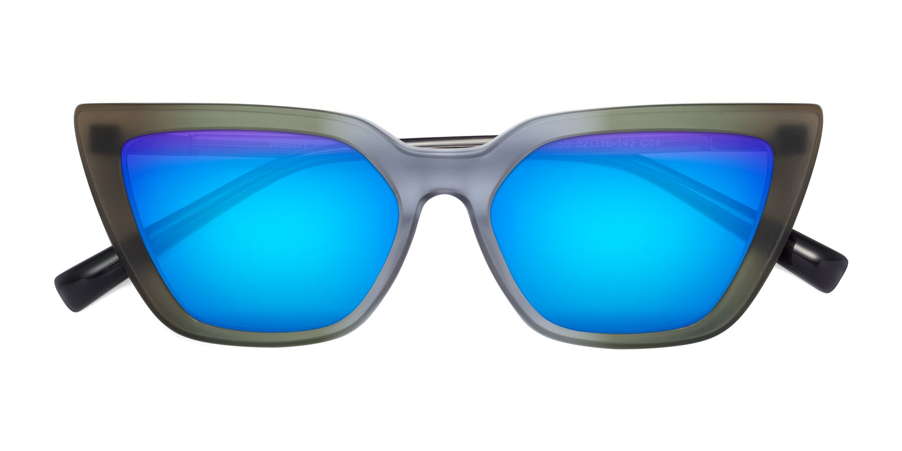 Folded Front of Westley in Gradient Green with Blue Mirrored Lenses