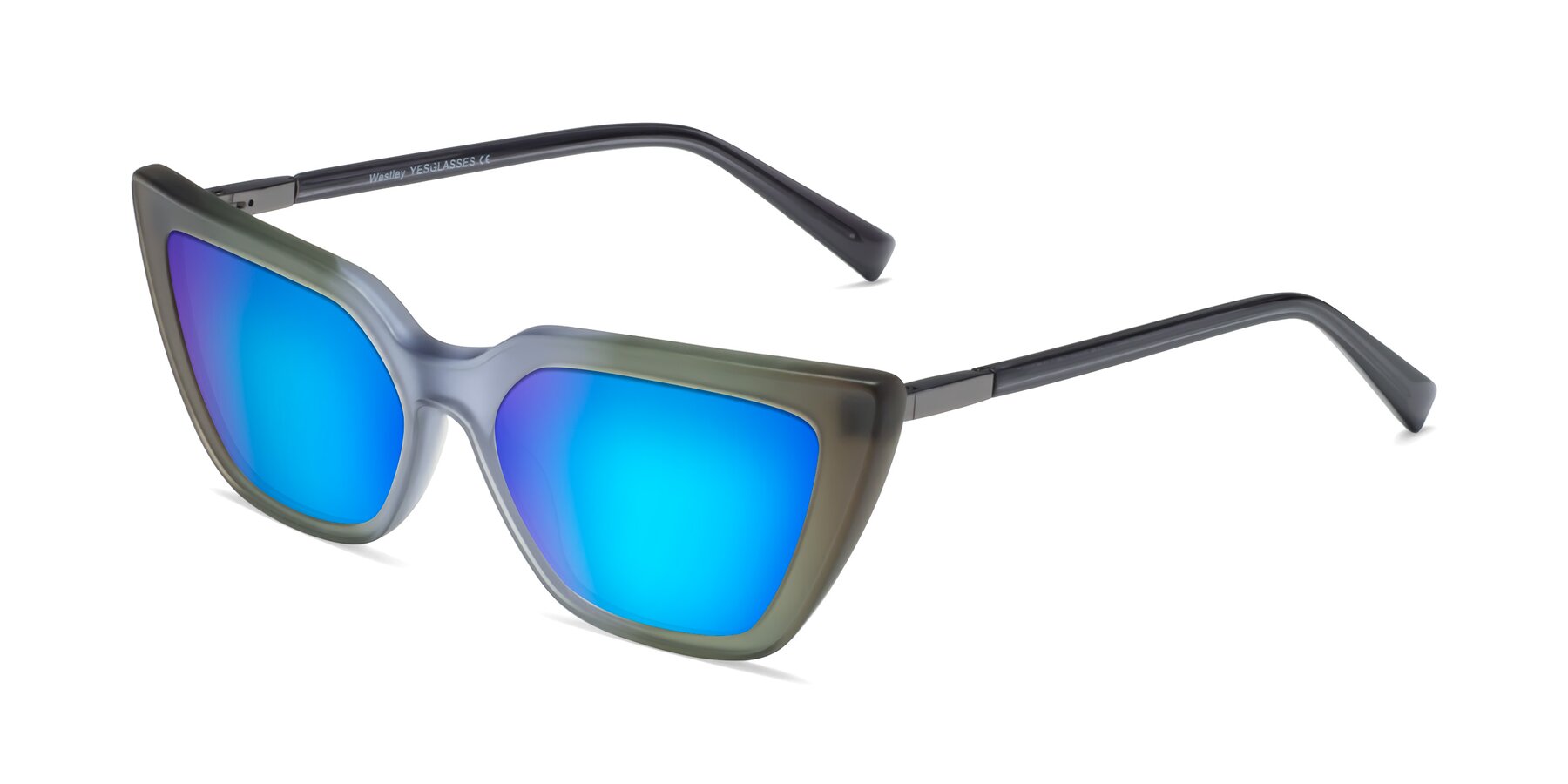 Angle of Westley in Gradient Green with Blue Mirrored Lenses