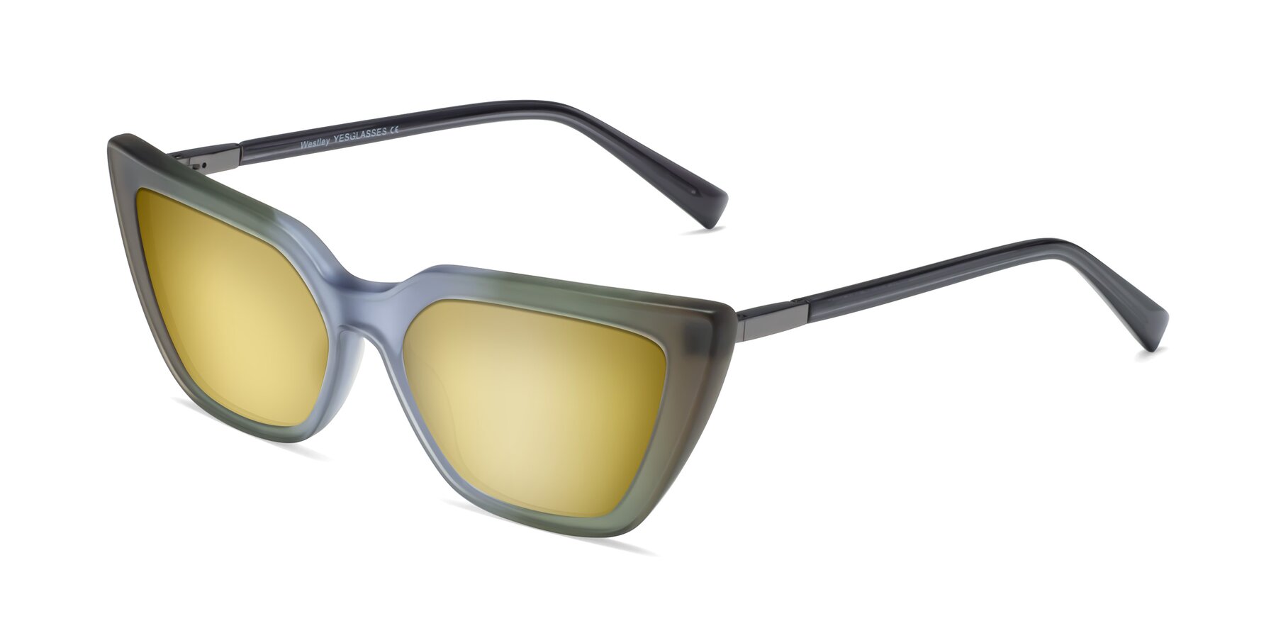 Angle of Westley in Gradient Green with Gold Mirrored Lenses