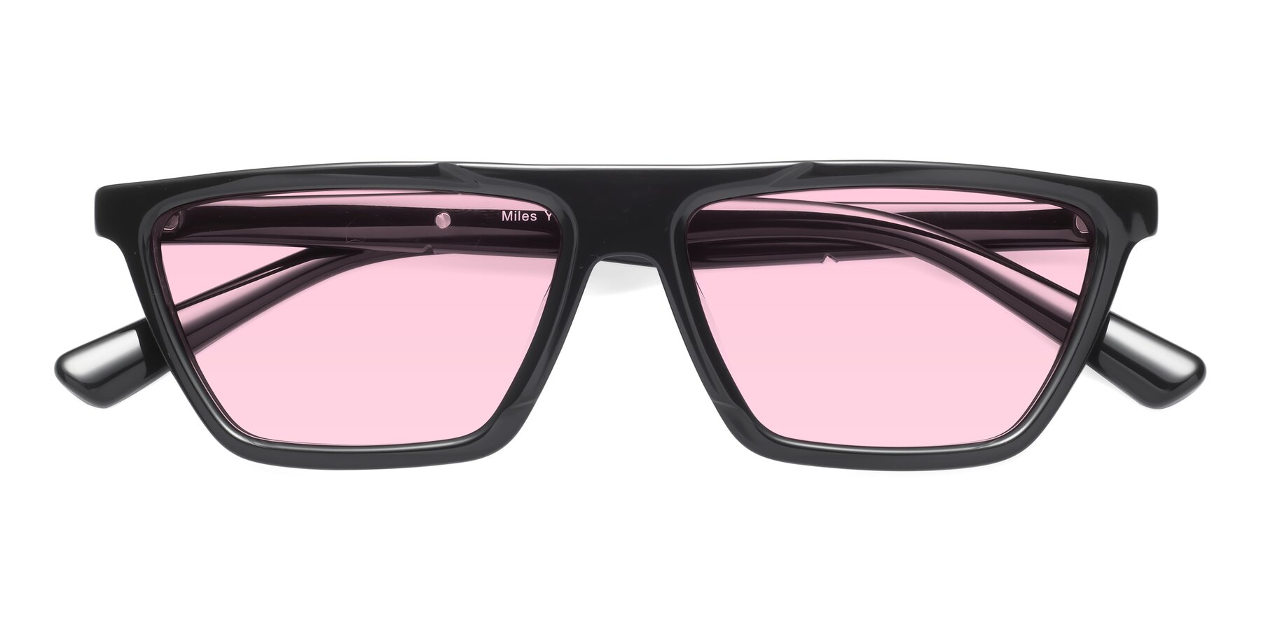 Folded Front of Miles in Black with Light Pink Tinted Lenses