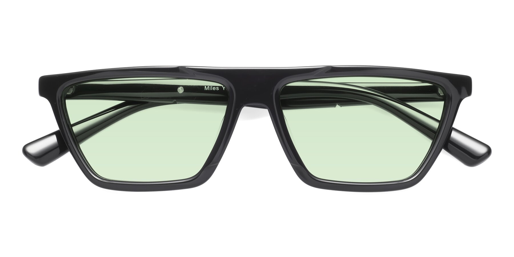 Folded Front of Miles in Black with Light Green Tinted Lenses
