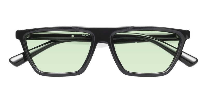 Black Geek Chic Shield Geometric Tinted Sunglasses With Light Green Sunwear Lenses Miles 0504