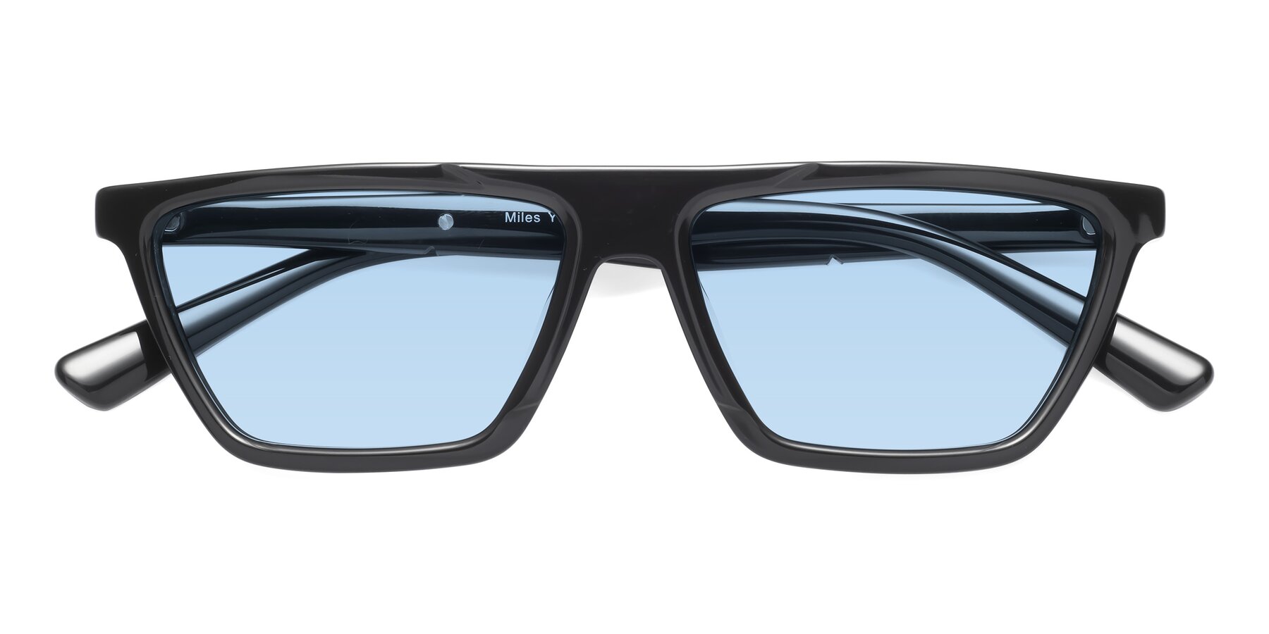 Folded Front of Miles in Black with Light Blue Tinted Lenses