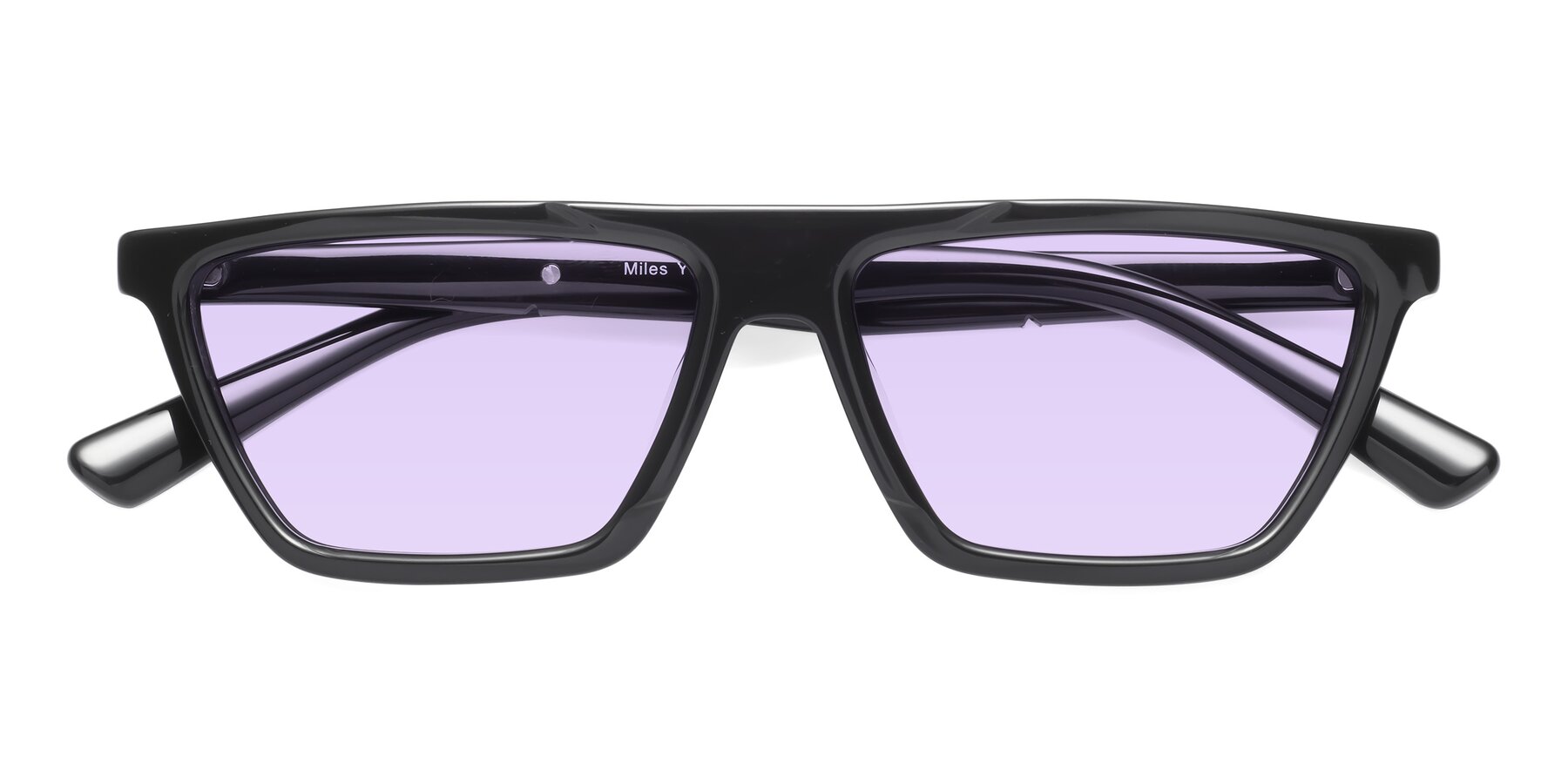 Folded Front of Miles in Black with Light Purple Tinted Lenses