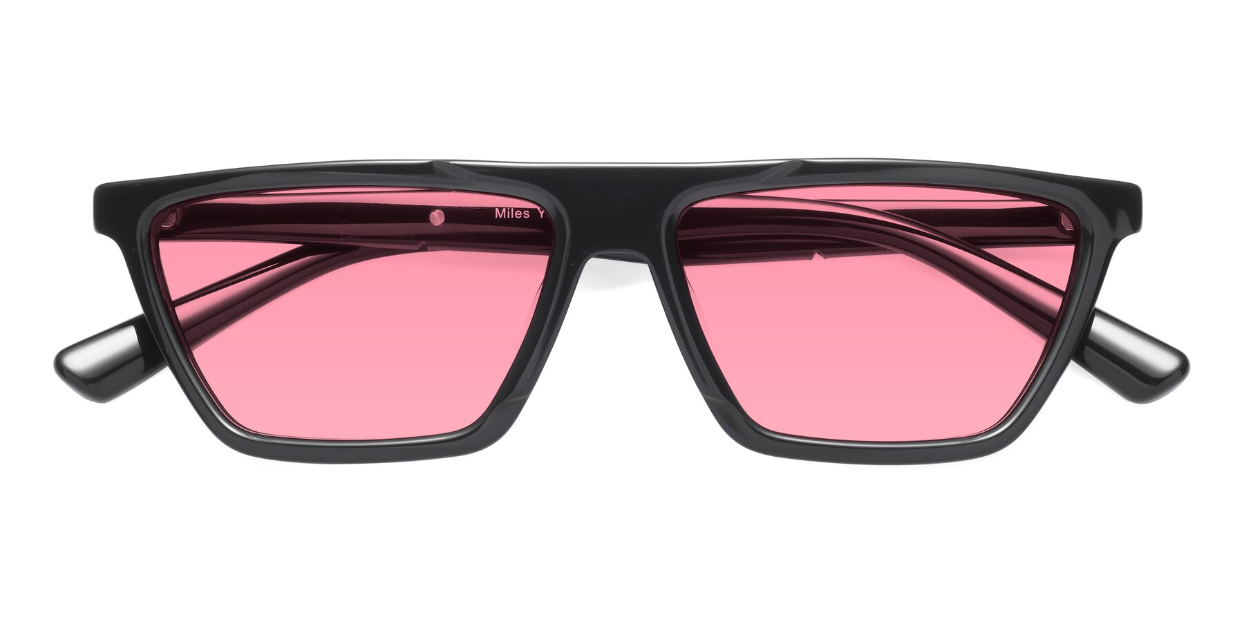 Folded Front of Miles in Black with Pink Tinted Lenses