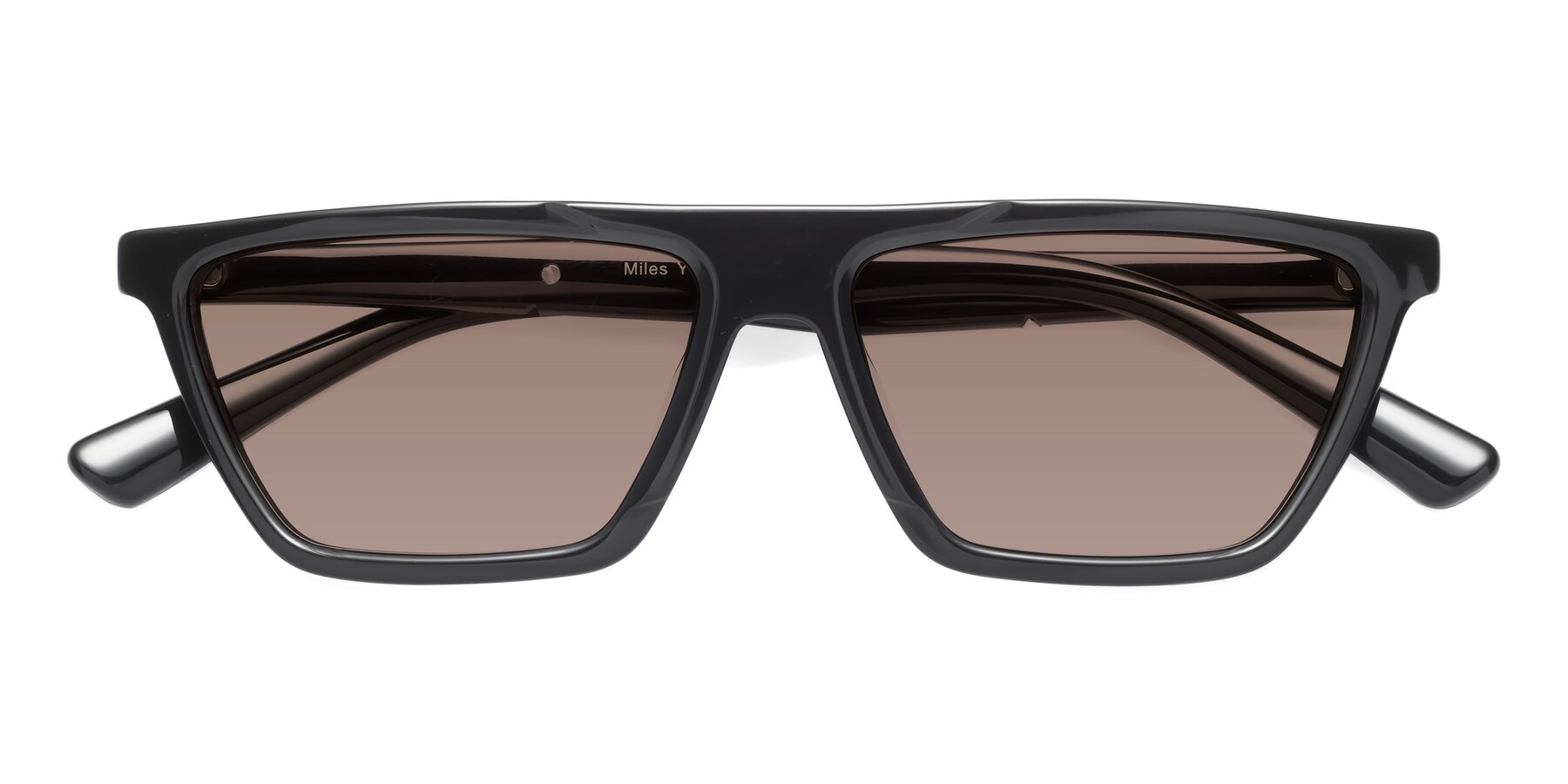 Folded Front of Miles in Black with Medium Brown Tinted Lenses