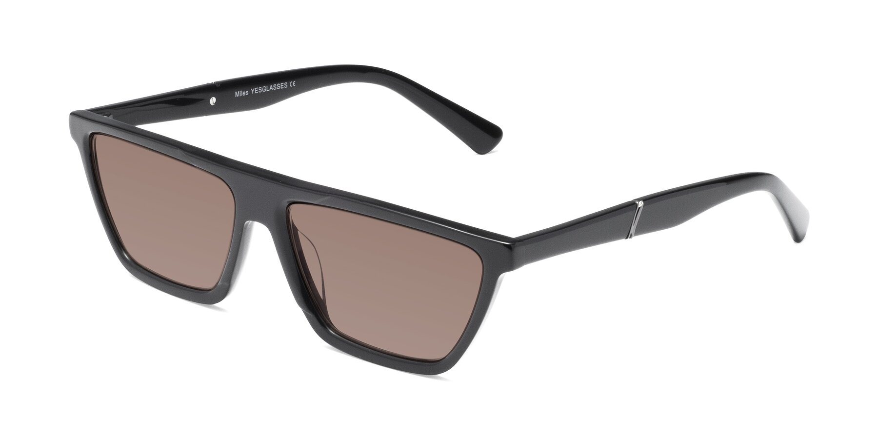 Angle of Miles in Black with Medium Brown Tinted Lenses