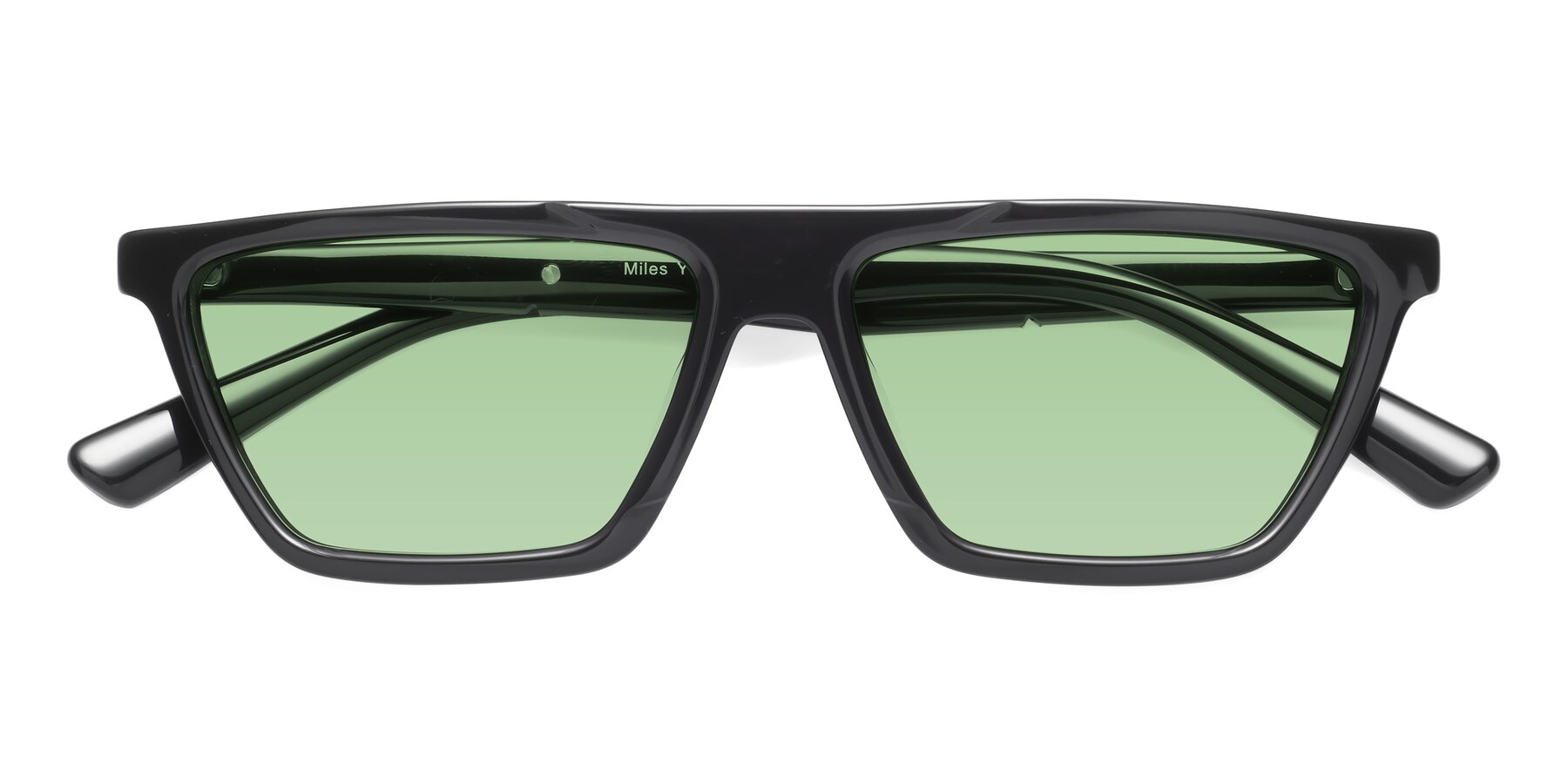 Folded Front of Miles in Black with Medium Green Tinted Lenses